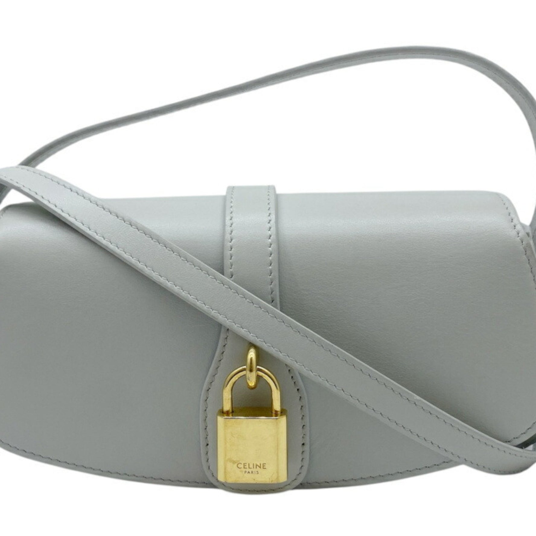 CELINE Smooth Calfskin Clutch with Strap Taboo Shoulder Hand Bag Light Grey