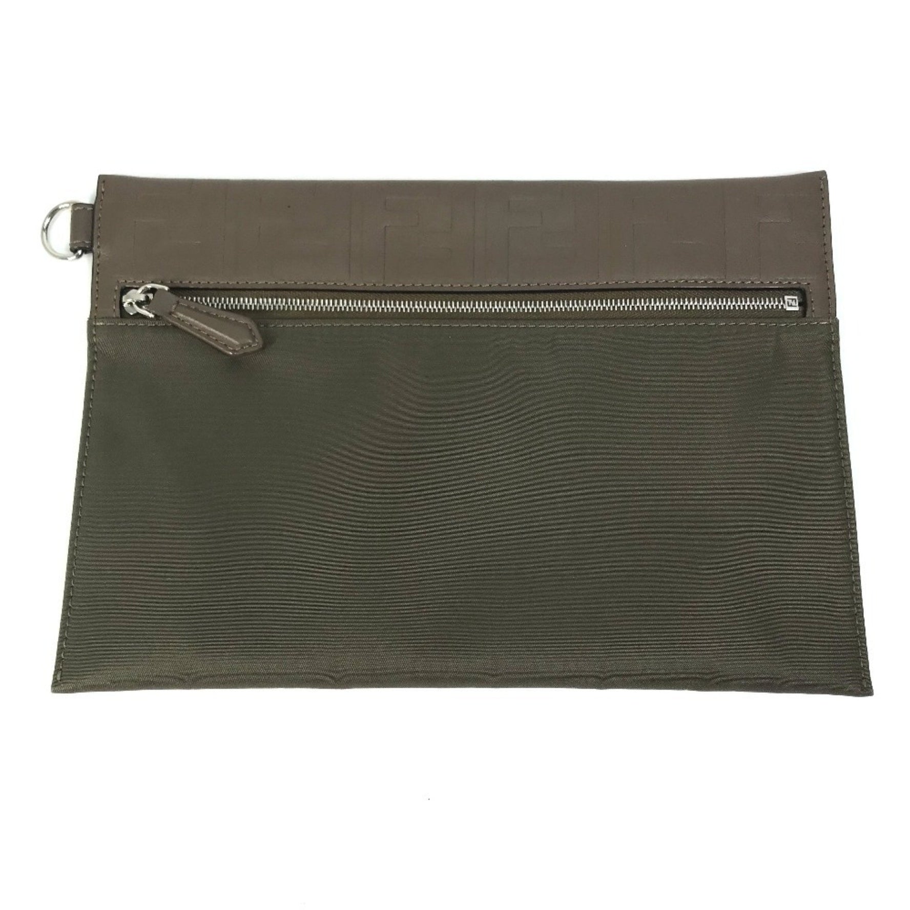 FENDI Zucca Clutch Bag Pouch Nylon/Leather Khaki