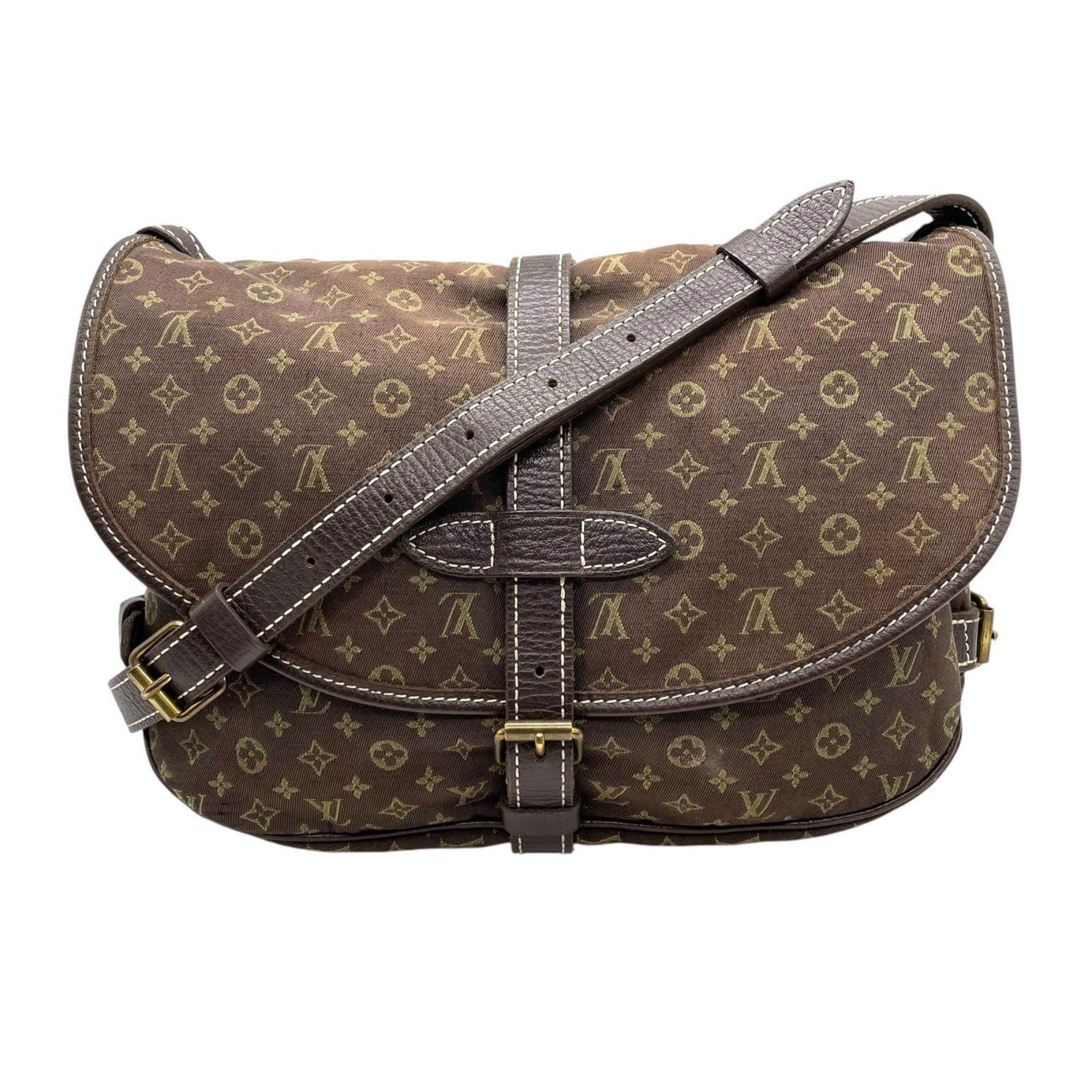 LOUIS VUITTON Monogram Mini-Lin Saumur 30 Shoulder Bag/Messenger Bag M95227 Brown Canvas and Leather Crossbody for Men Women (K9)