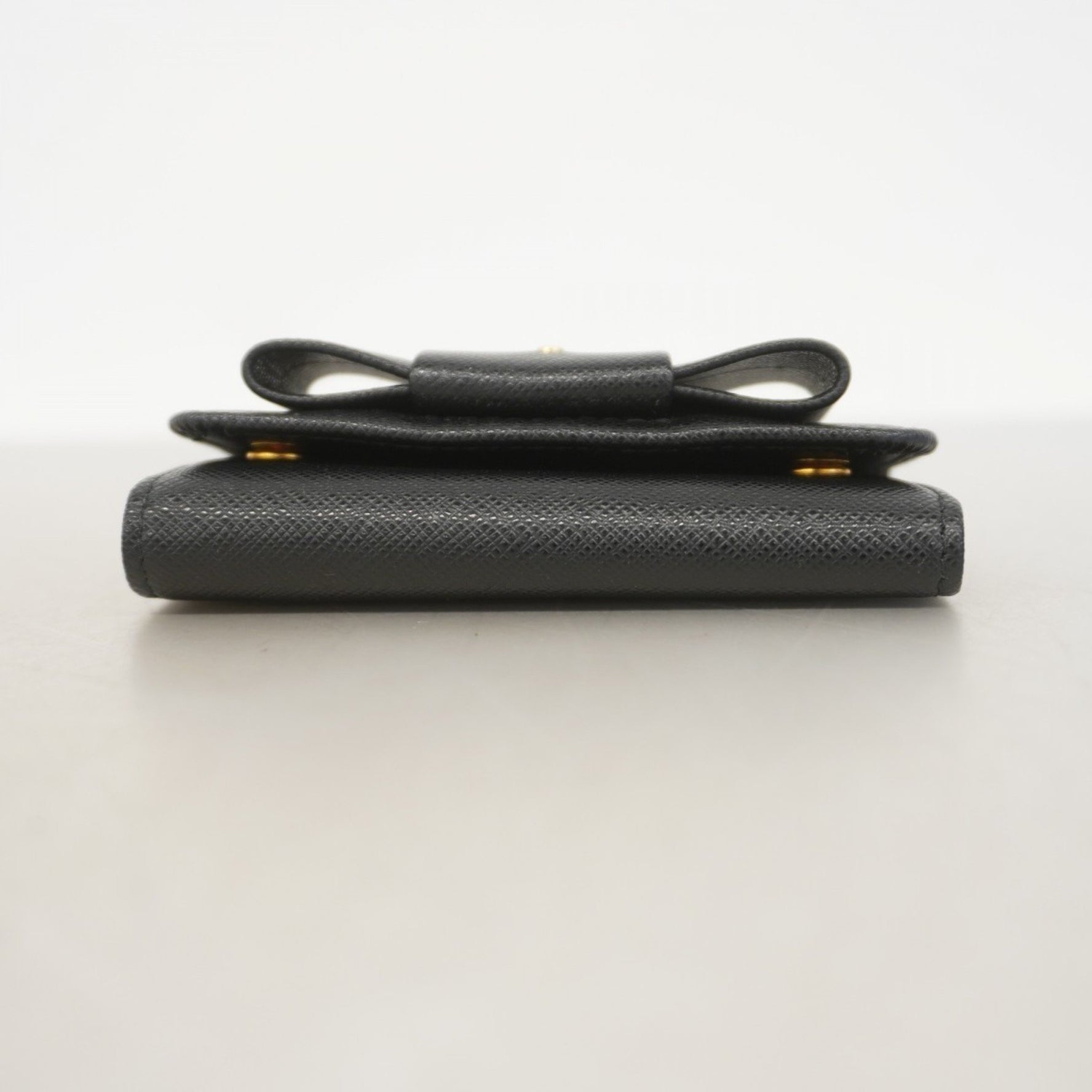 Prada Saffiano Fiocco Leather Key Case, Black, Women's