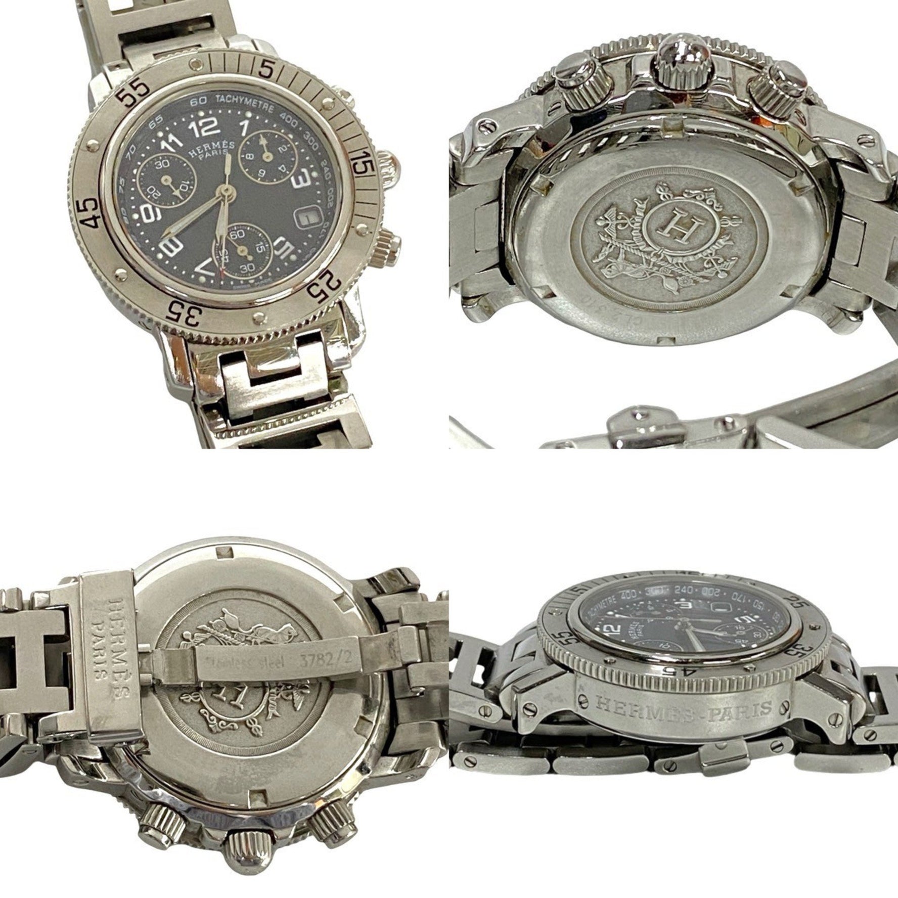 HERMES Clipper Date Quartz Stainless Steel Wristwatch for Men and Women, Silver,