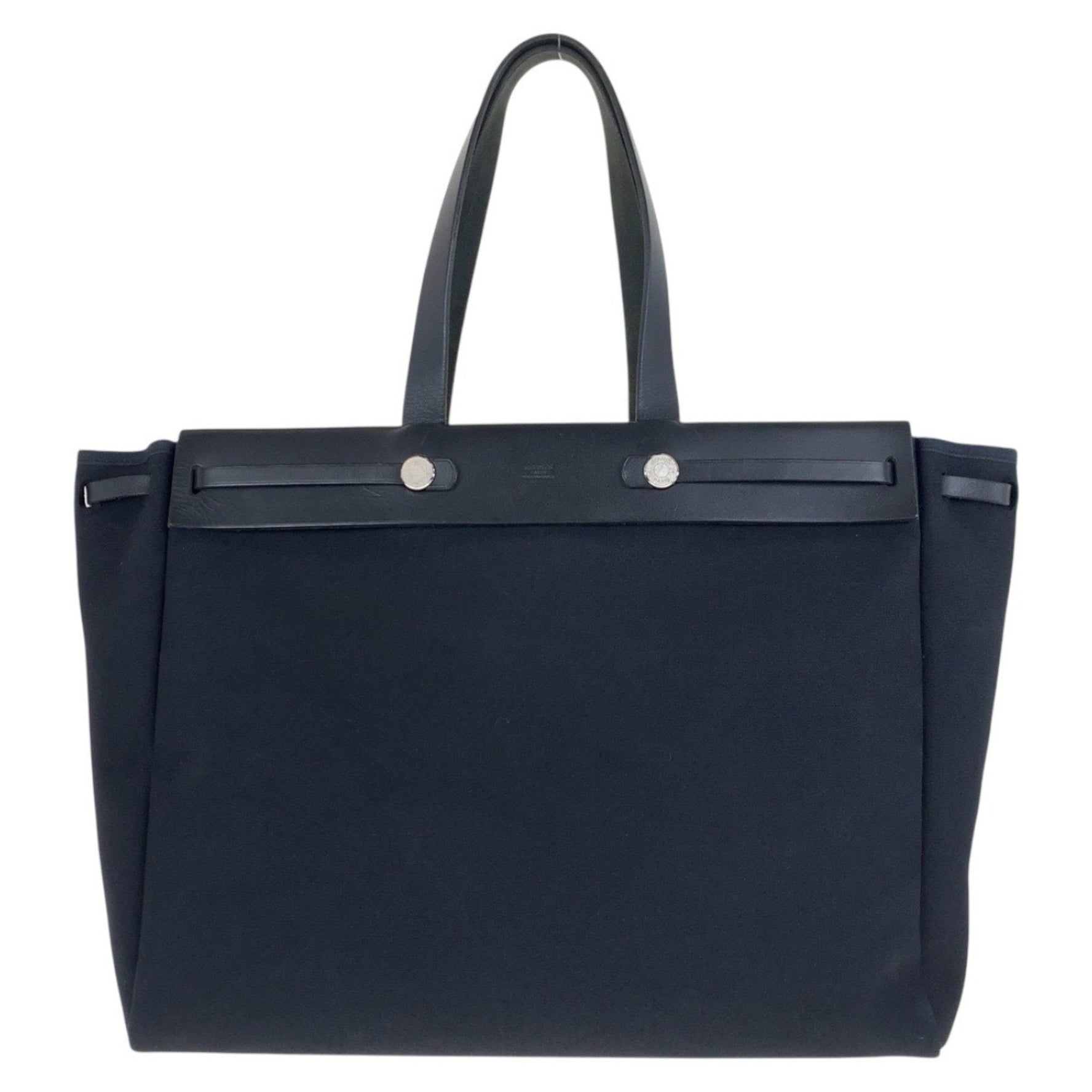 HERMES Hermès Cabas GM Airbag with spare bag, black, silver hardware, canvas and leather tote shoulder F stamped
