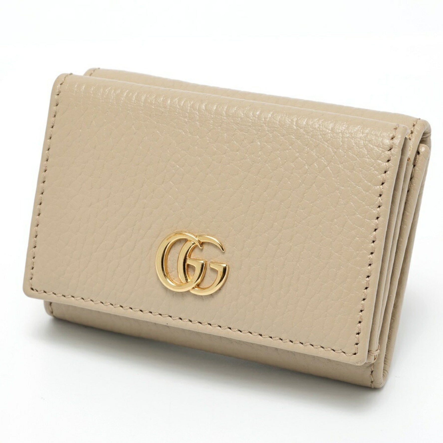 Gucci Double G Tri-fold Compact Wallet Leather Beige Yellow