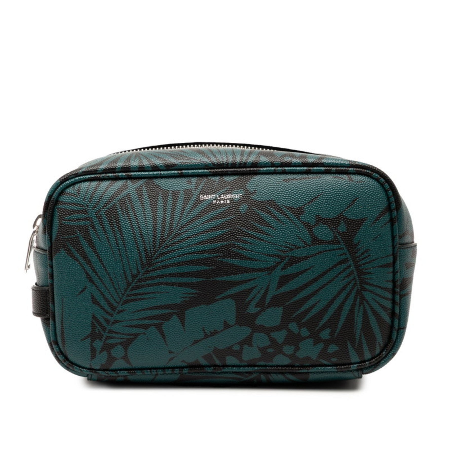 Saint Laurent Botanical Print Pouch Green Black Leather SAINT LAURENT