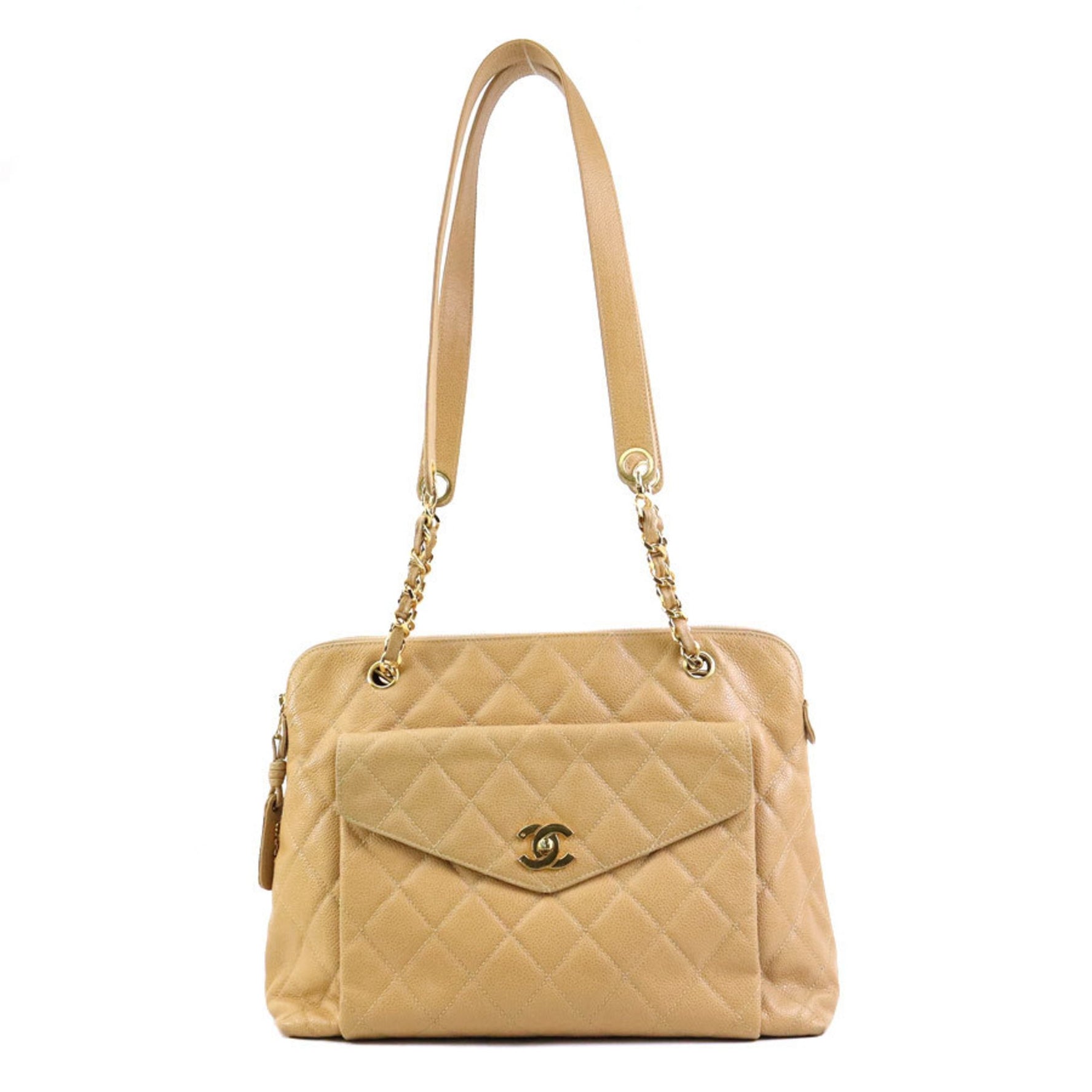 CHANEL Shoulder Bag Matelasse Caviar Skin Leather Gold