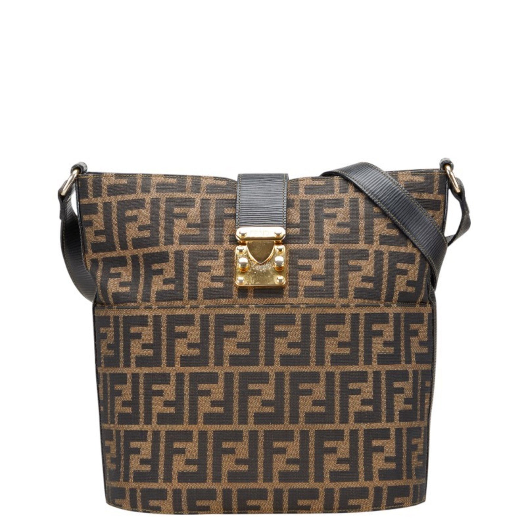 Fendi Zucca Shoulder Bag in Brown and Black Canvas Leather