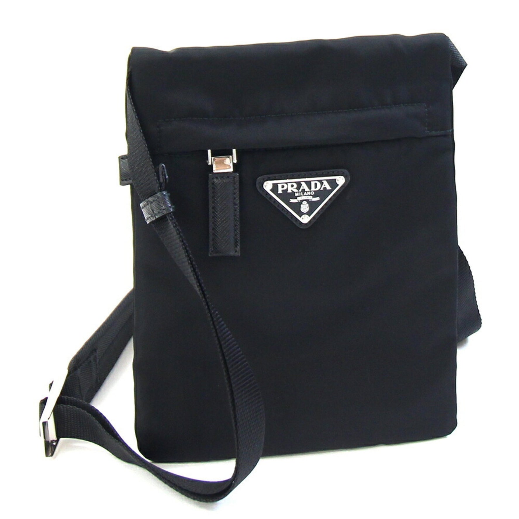 Prada Shoulder Bag Black Nylon and Leather Pochette Crossbody with No Gusset Women
