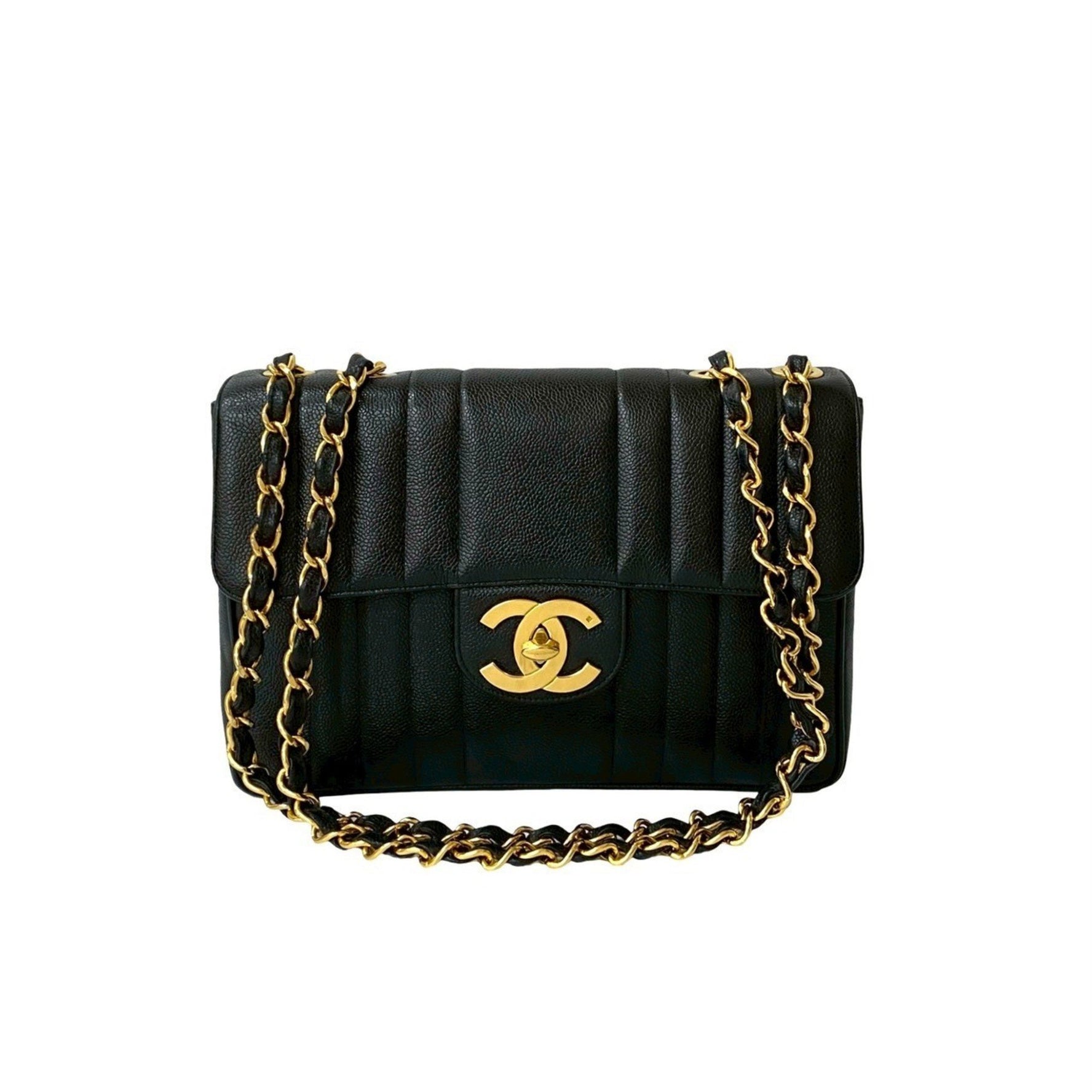 CHANEL Mademoiselle Coco Mark Caviar Leather Chain Semi-Shoulder Bag