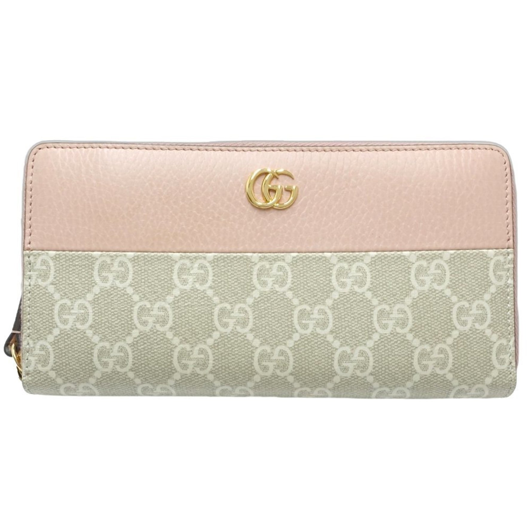 GUCCI Double G Zip Around Long Wallet GG Supreme Canvas Dusty Pink Beige