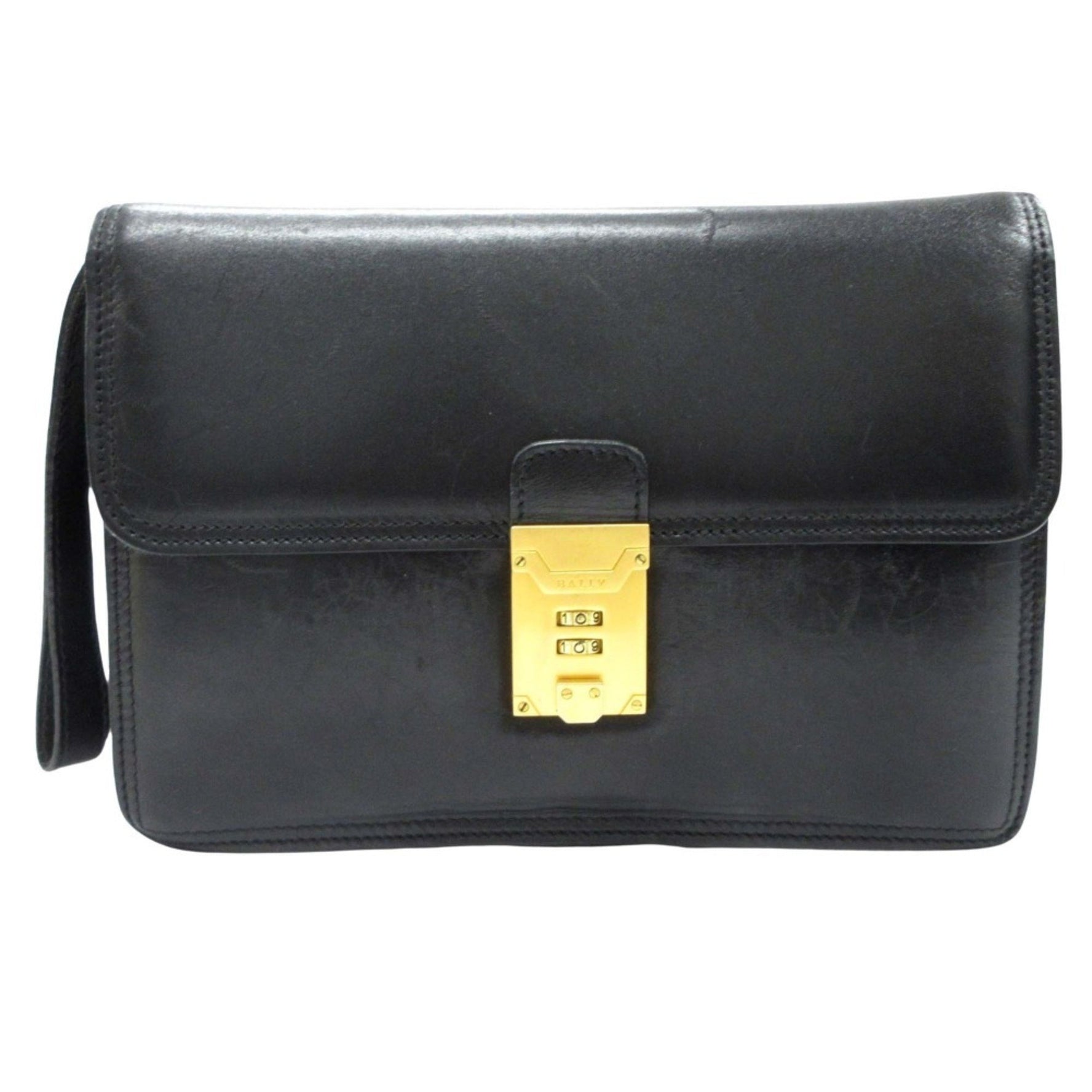 BALLY Clutch bag, second, dial lock type, leather, genuine leather strap, vintage, black, men's