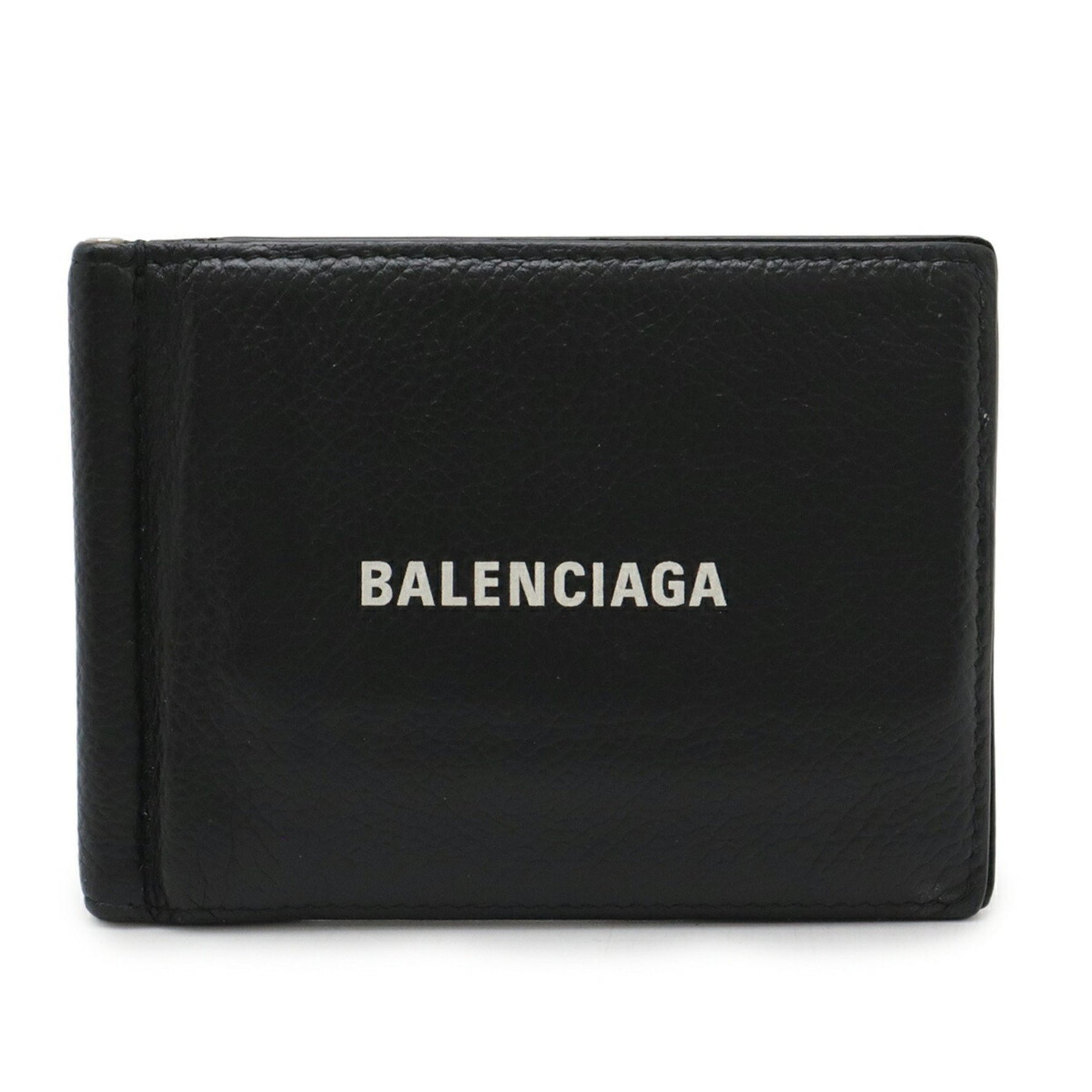 BALENCIAGA Cash Bill Clip Square Wallet, Bifold Billfold with Money Clip, Leather