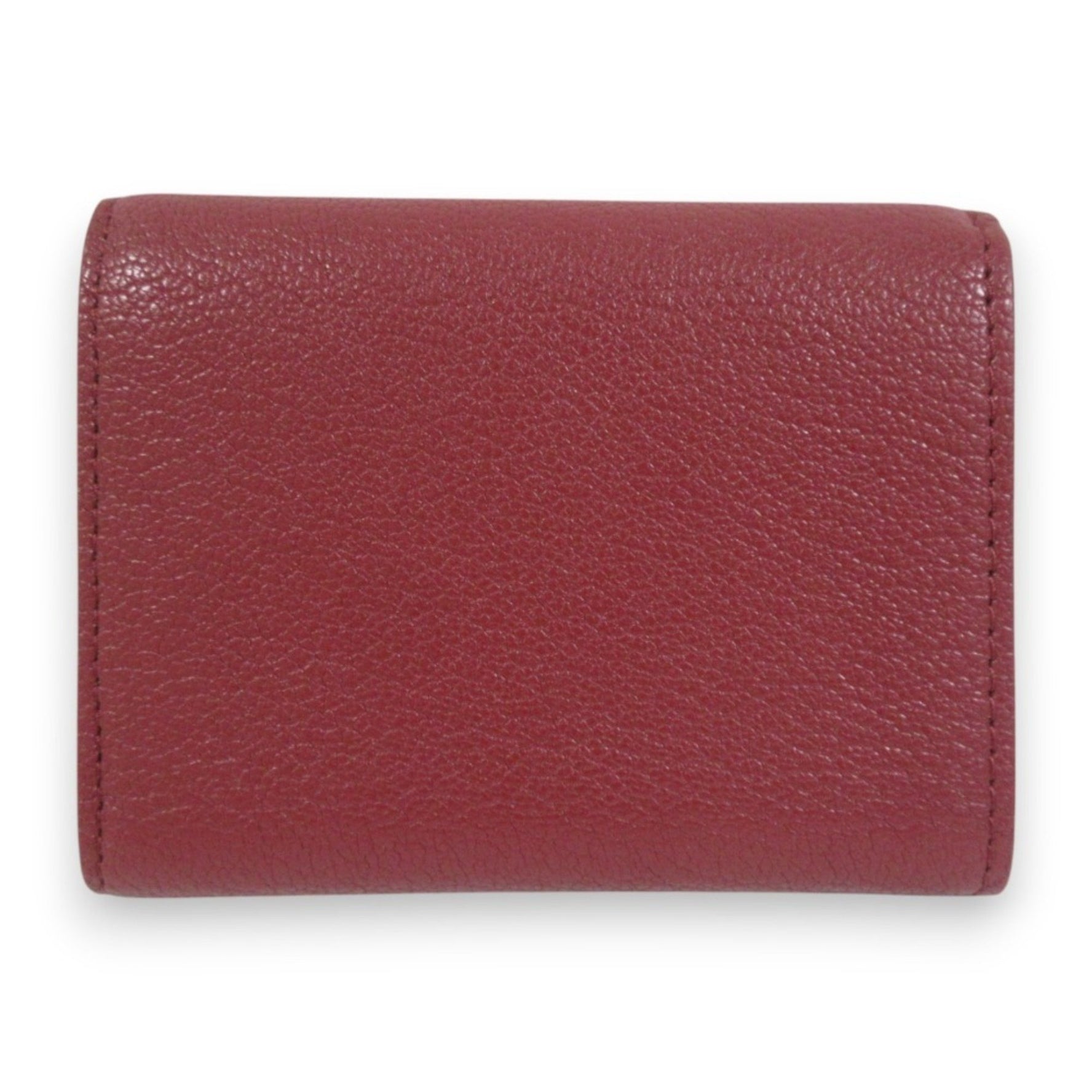 BURBERRY Leather Tri-fold Wallet Compact Bordeaux x Silver Hardware Women's