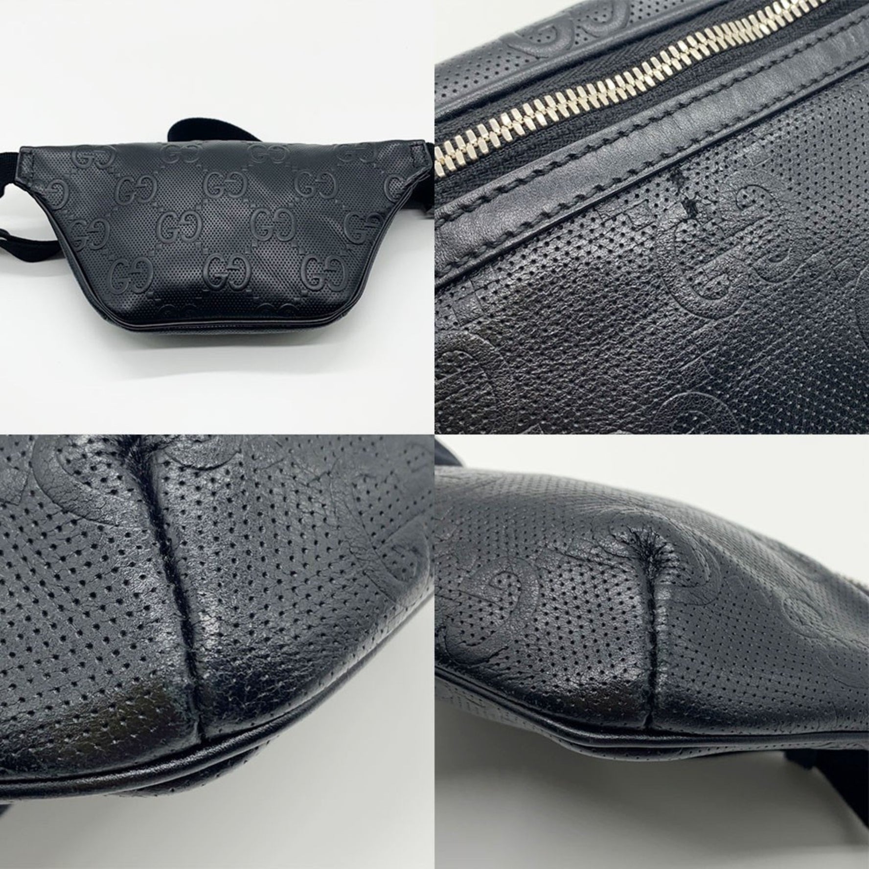 Gucci Waist Pouch Small Belt Body Bag GG Embossed Leather Black