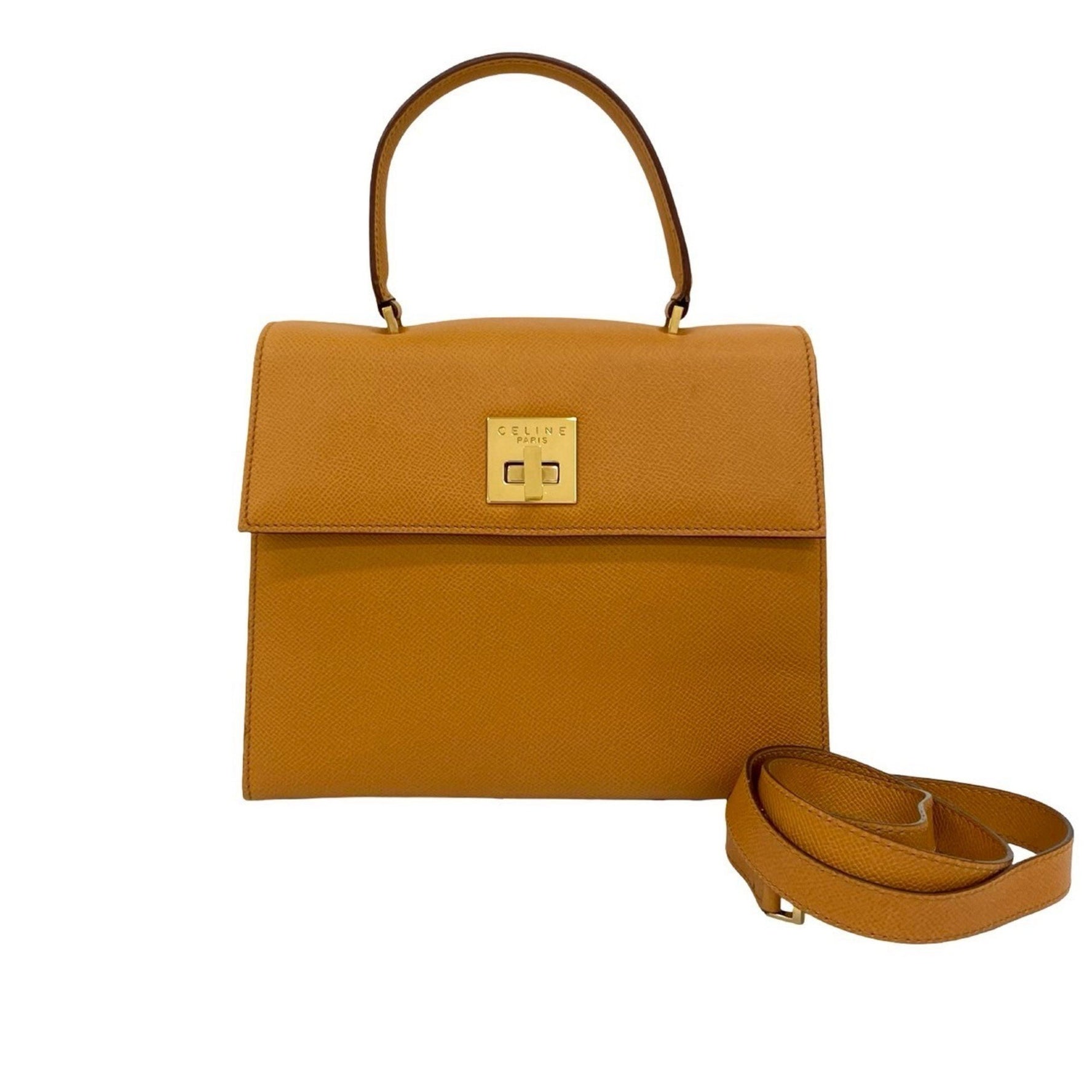 CELINE Logo Turnlock Hardware Leather Genuine Handbag/Shoulder Bag Camel 05993