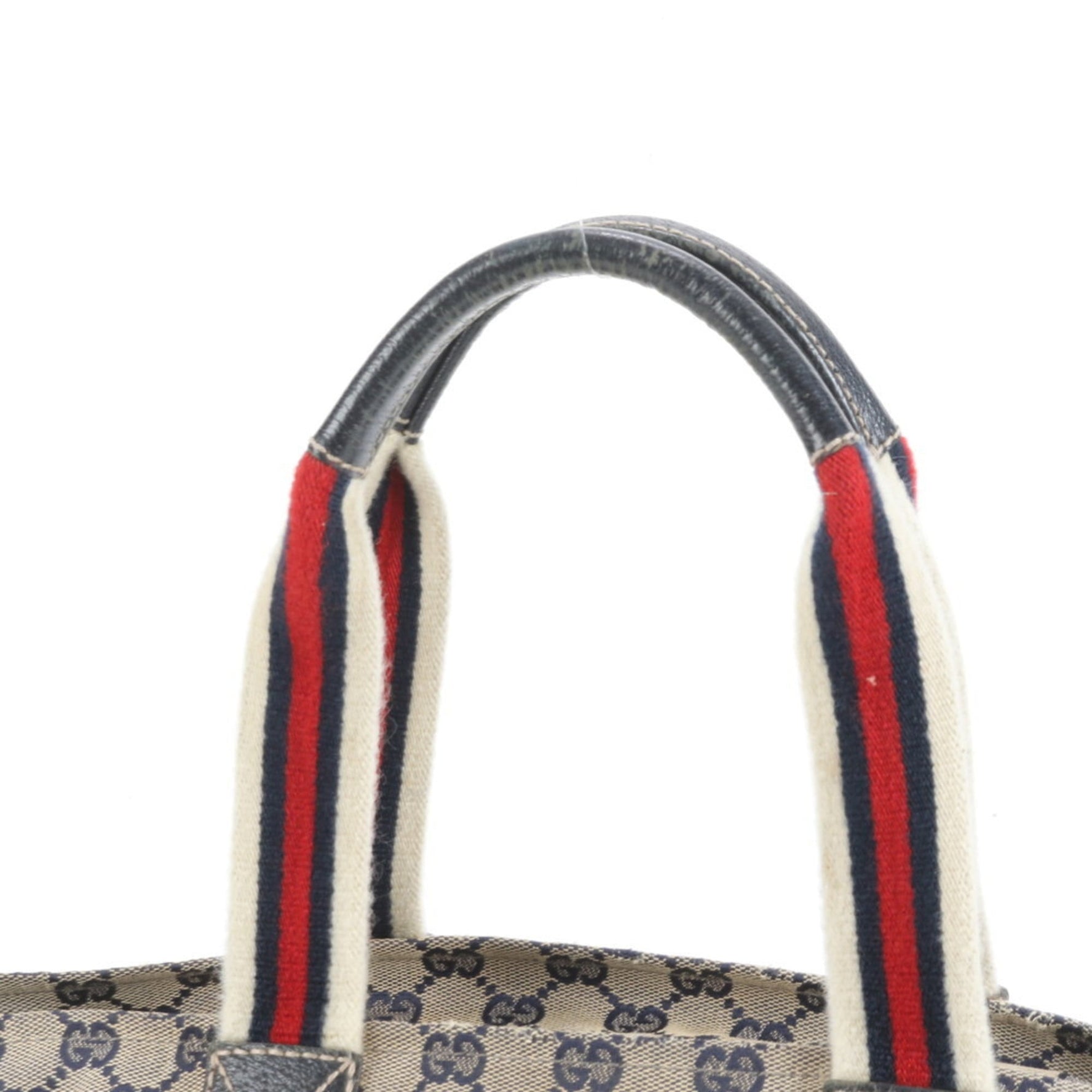 Gucci GG Canvas and Leather Tote Bag, Handbag, Blue