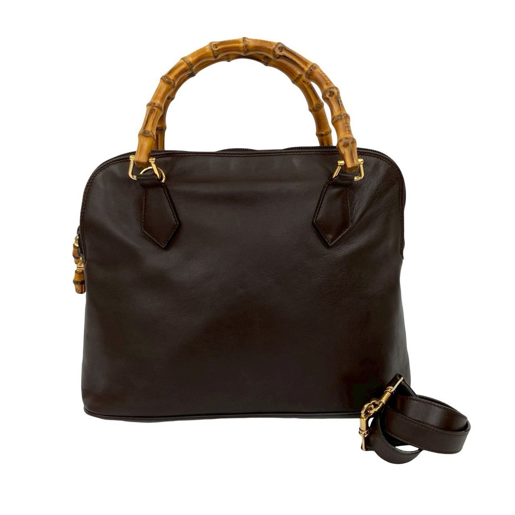 GUCCI Old Gucci Bamboo Leather Genuine 2-Way Handbag/Shoulder Bag Brown