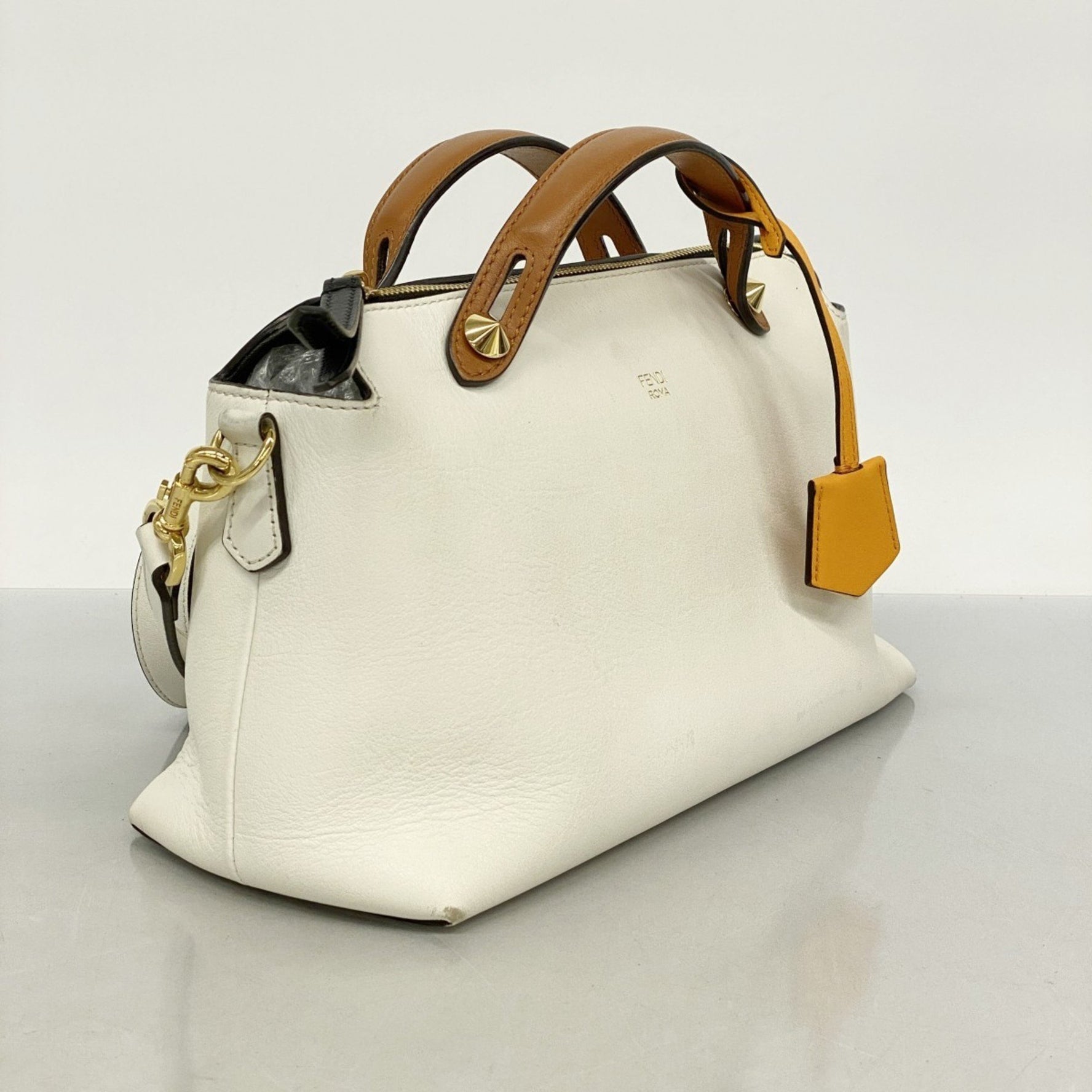 Fendi By the Way Leather Handbag in White, Brown, and Orange