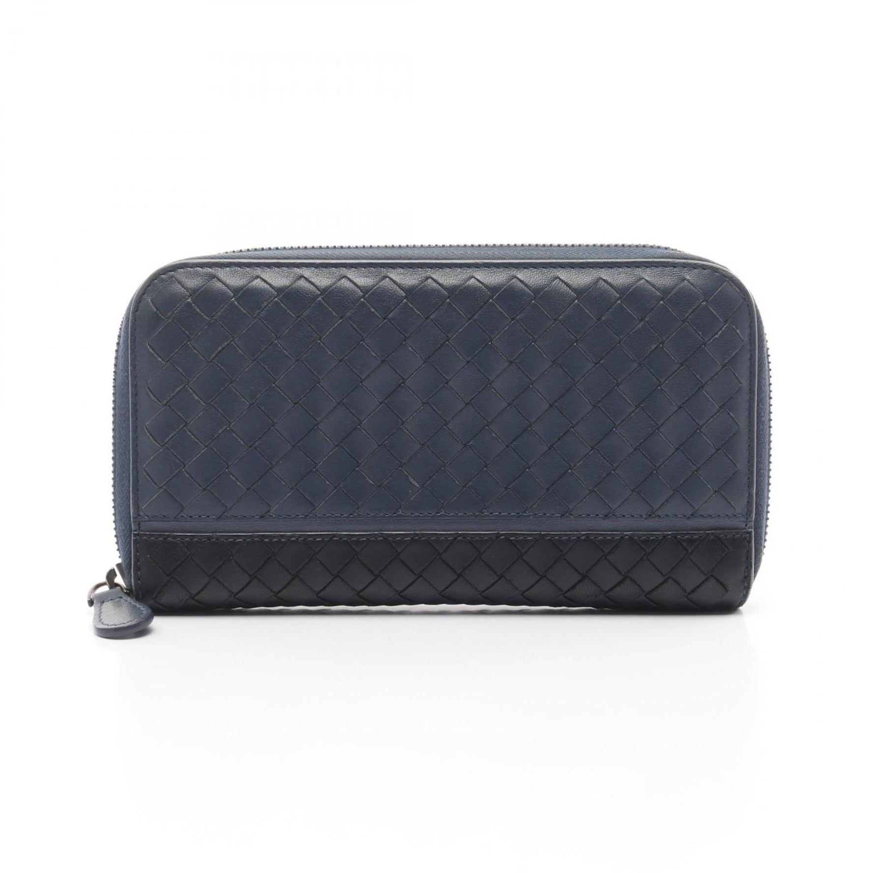 BOTTEGA VENETA Intrecciato Round Long Wallet Leather Blue Black
