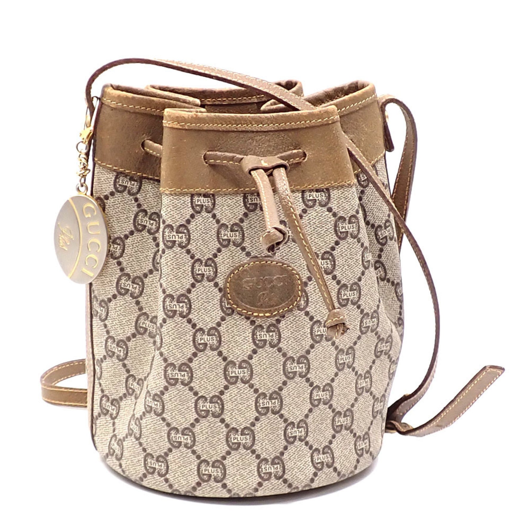 Gucci shoulder bag beige, brown, PVC, and leather. Plus.