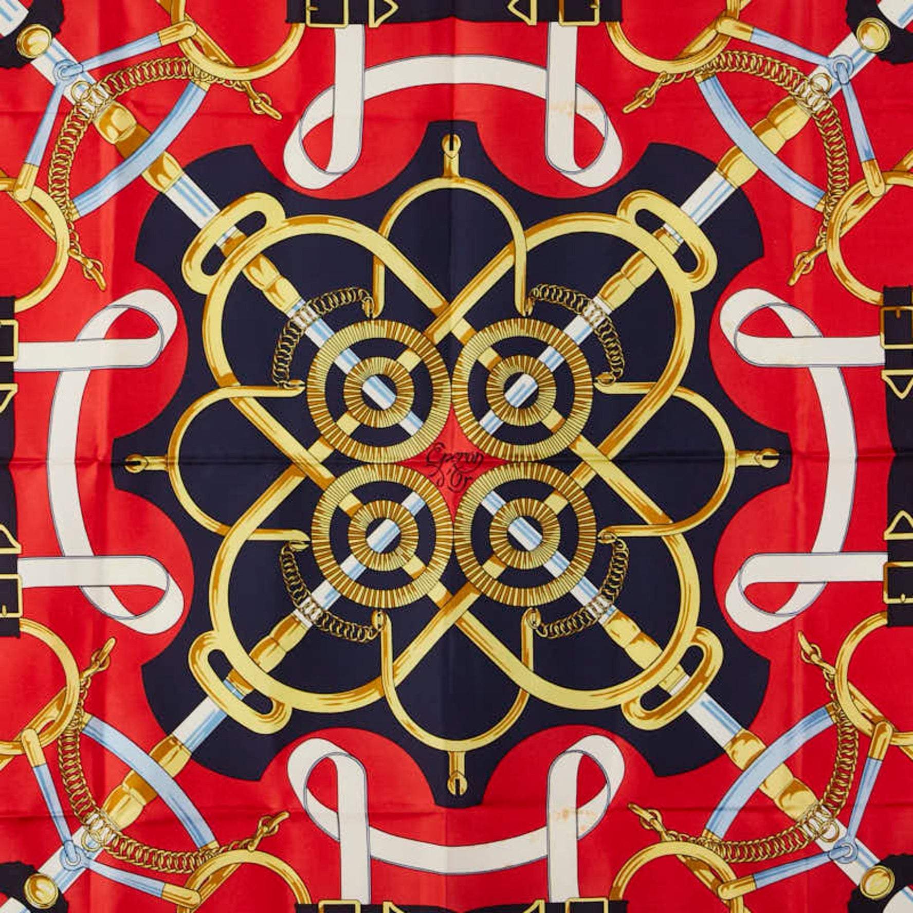 Hermes Hermès Carré 90 Eperon d'or Golden Spur Scarf, Navy, Red, Multicolor, Silk