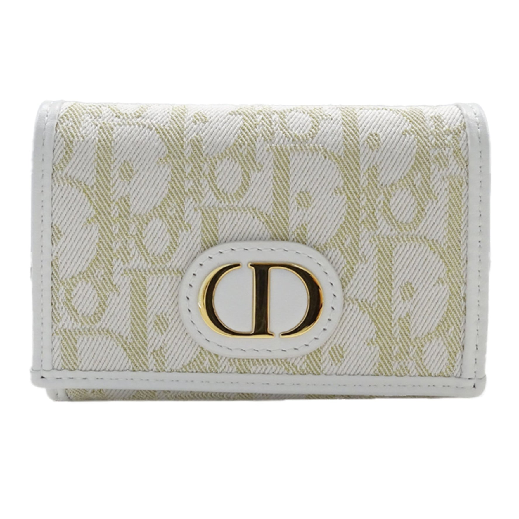 Christian Dior Dior Wallet, Oblique Coin Case, Jacquard, White and Gold Trotter Canvas, Hardware, Card Compact