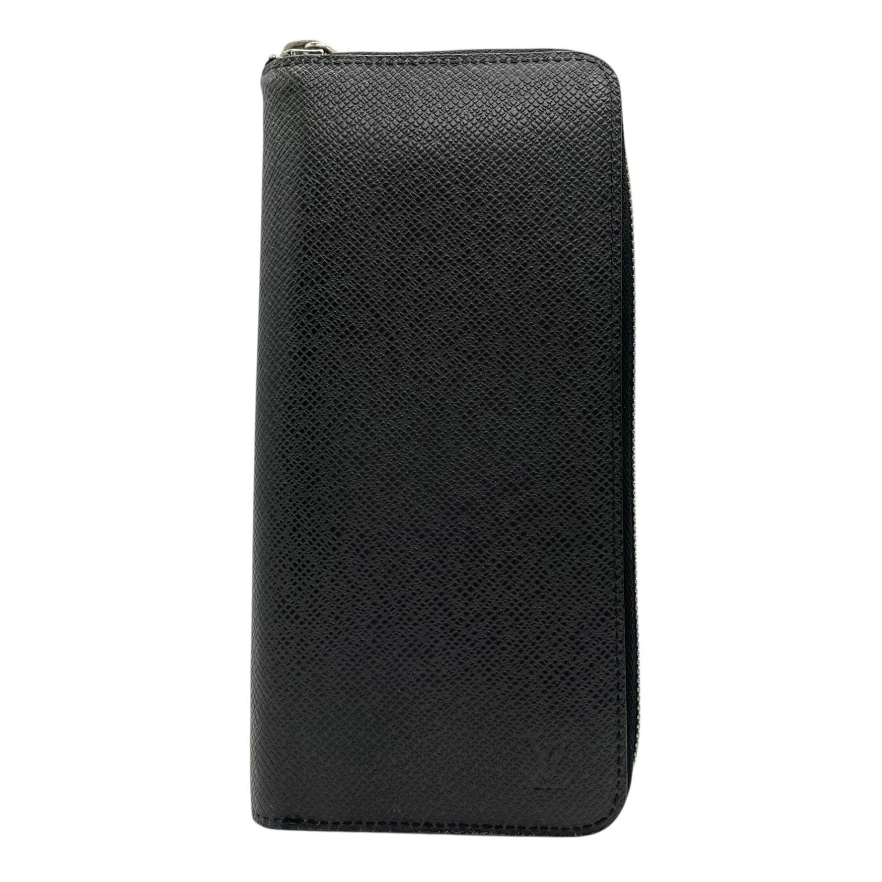 Louis Vuitton Taiga Zippy Wallet Vertical Long in Noir Leather with Silver Hardware, Size