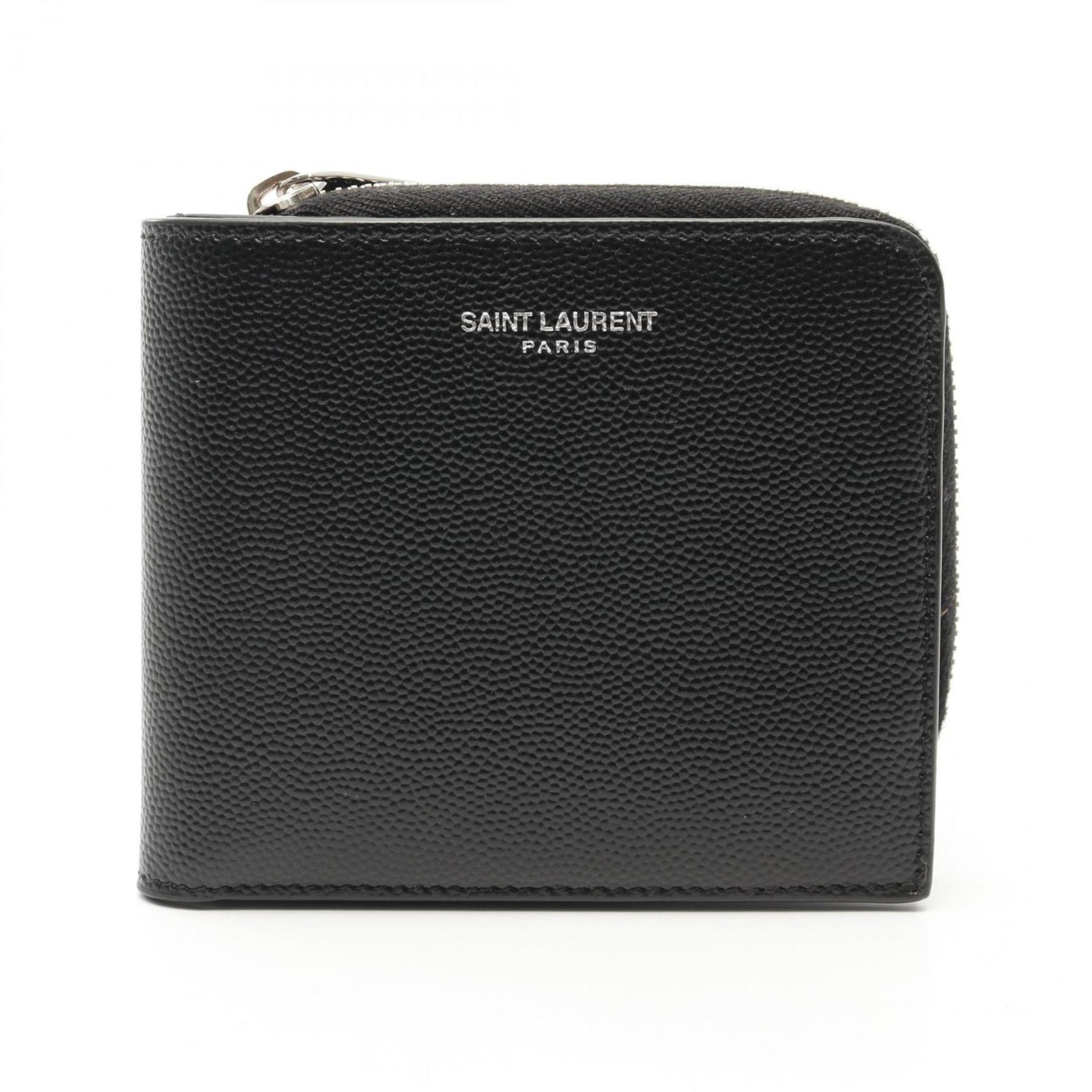 Saint Laurent East West Zip Wallet, Bi-fold Leather, Women's, Black,
