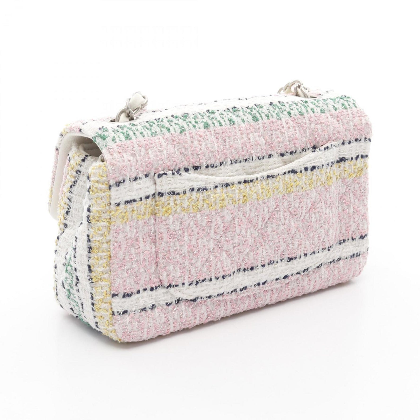 CHANEL Matelasse Single Flap Shoulder Bag, Fabric, White, Multicolor