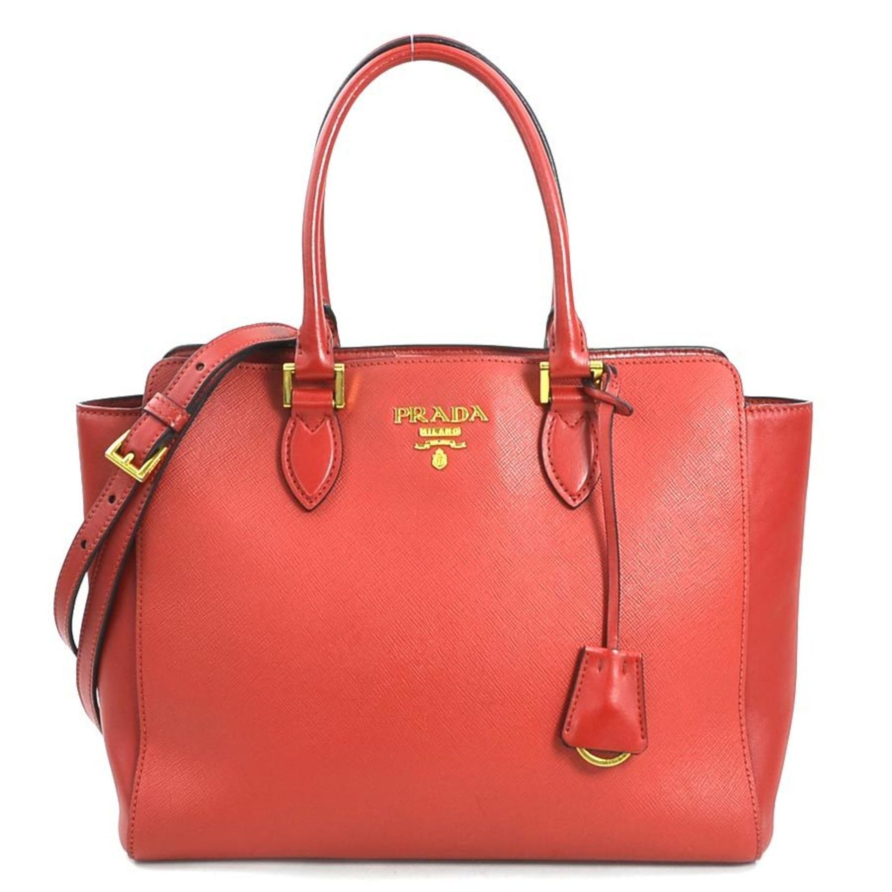 PRADA handbag shoulder bag leather red gold ladies e60093a