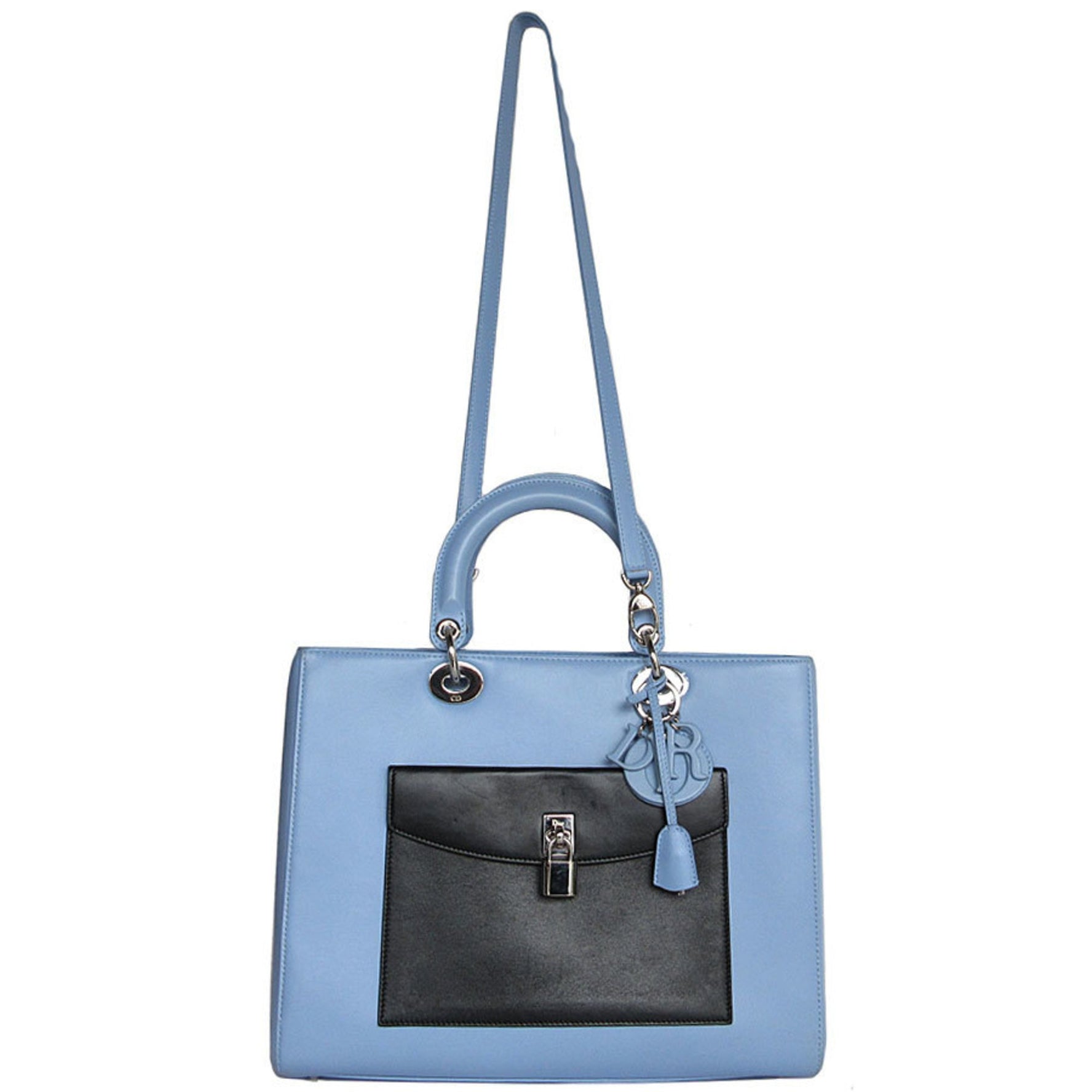 Christian Dior Handbag Shoulder Bag Diorissimo Leather Light Blue x Black White