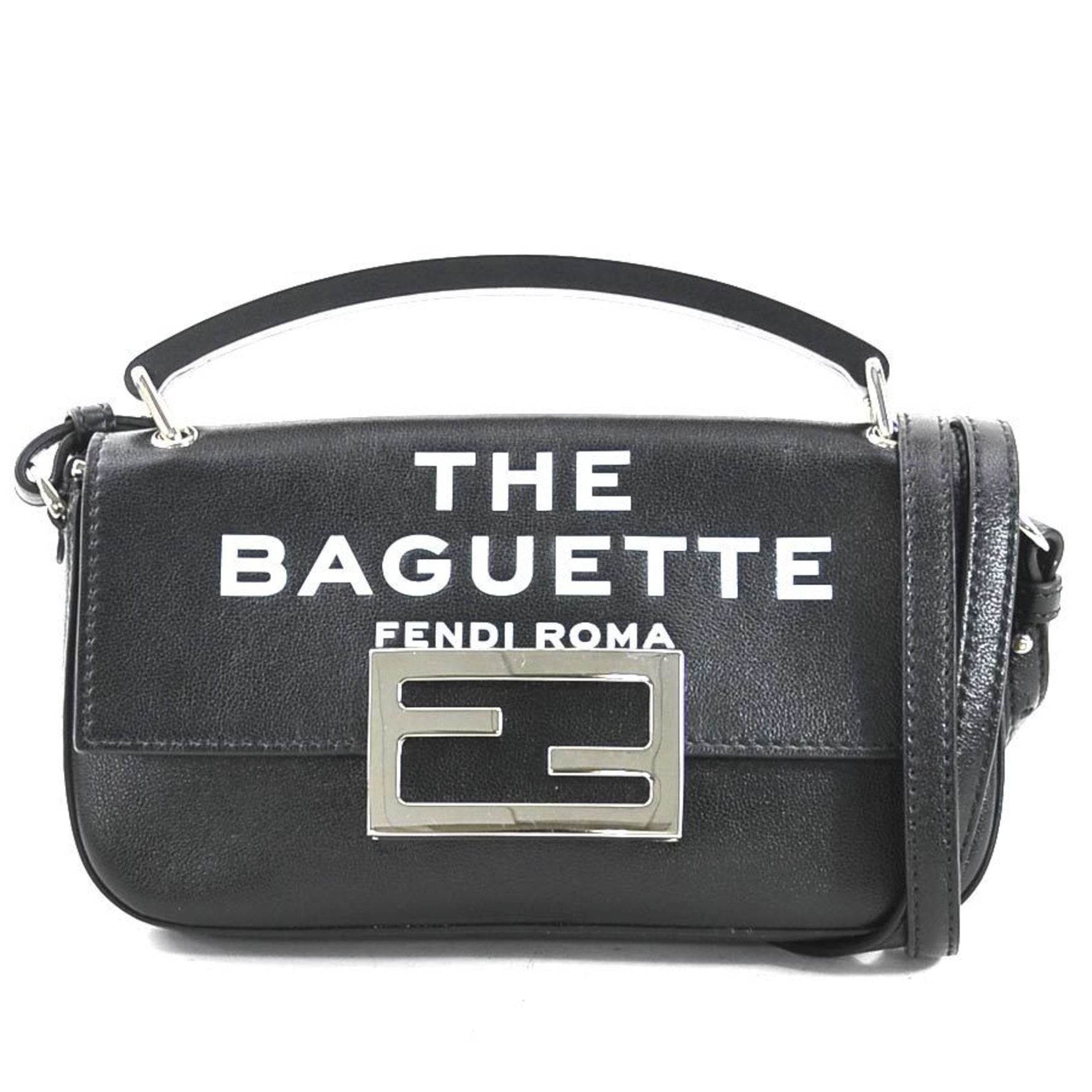 FENDI Shoulder Bag x MARC JACOBS Von Baguette Leather Black White Silver Men's