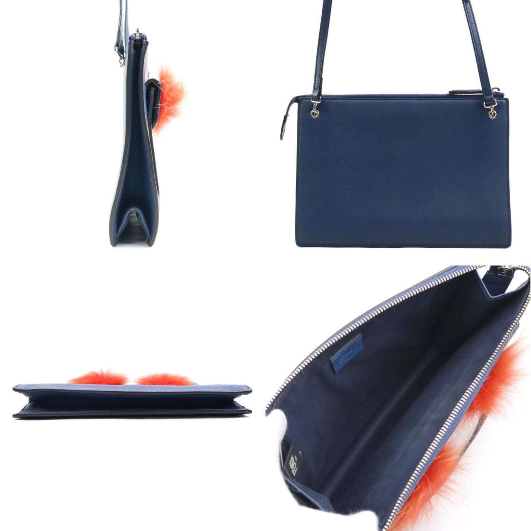 FENDI Shoulder Bag Bug Monster Leather Navy Women's 8M0362-41D h30835a