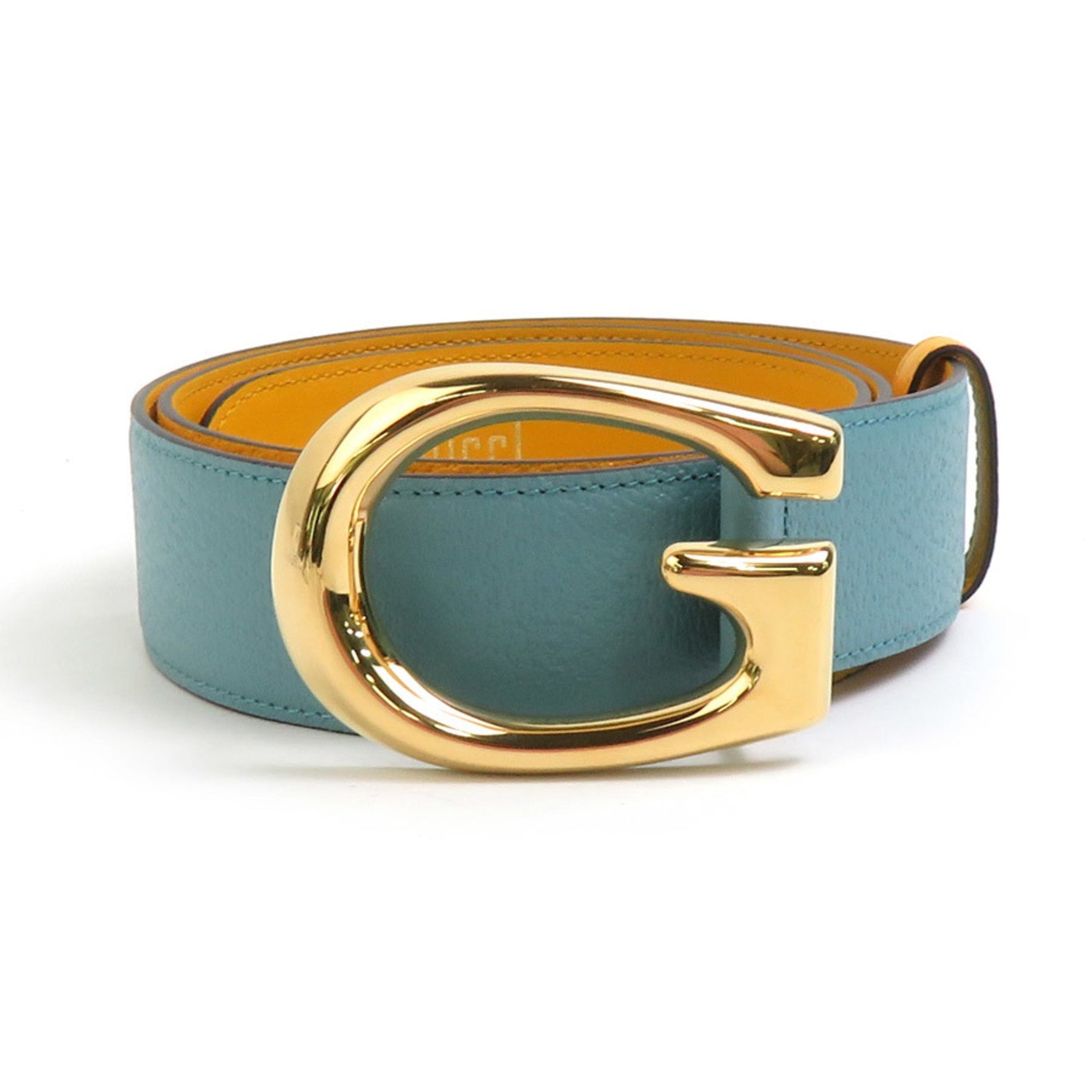 GUCCI Belt Leather Light Blue x Yellow Men's