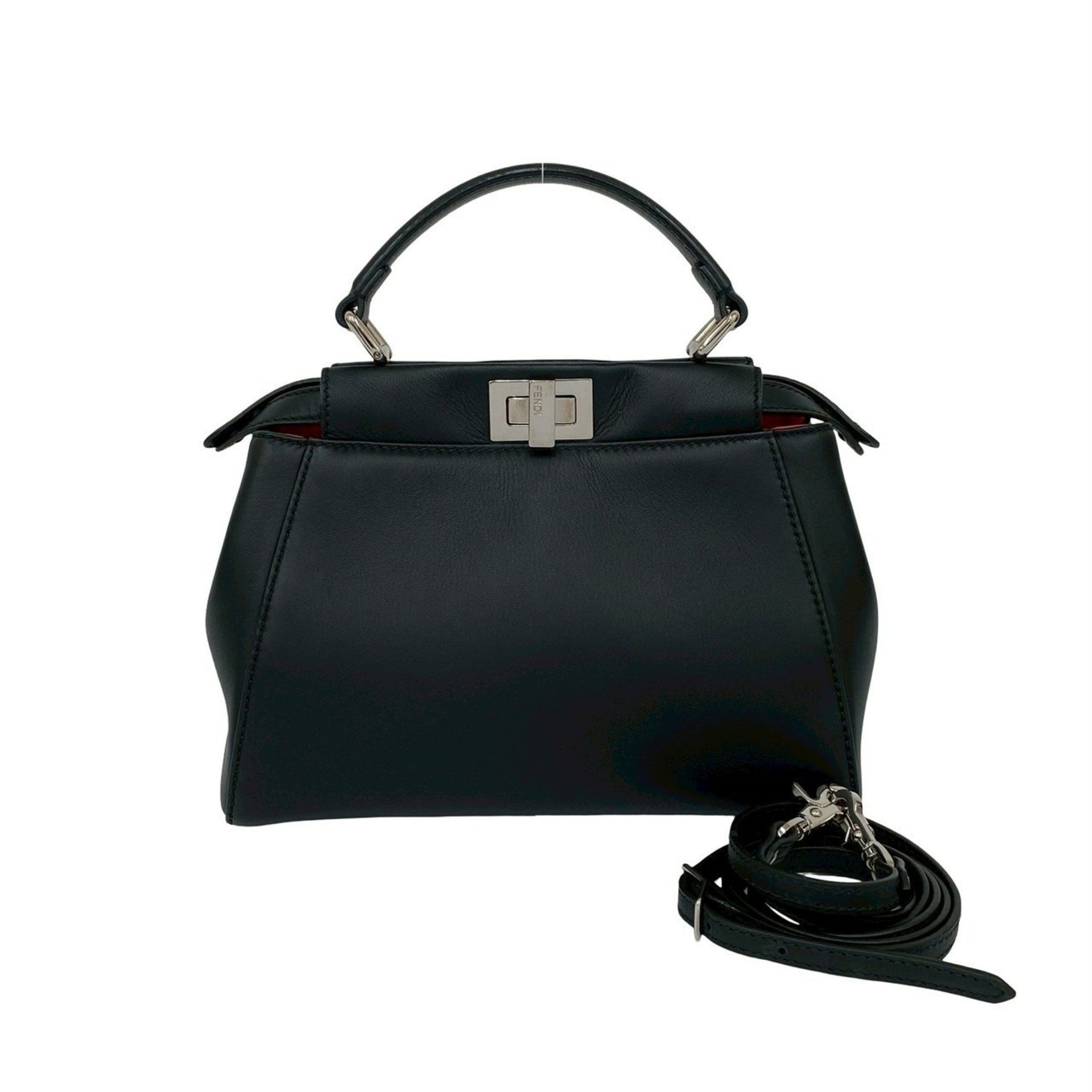 FENDI Peekaboo Mini Leather Turnlock Handbag/Shoulder Bag, Black, 953-5