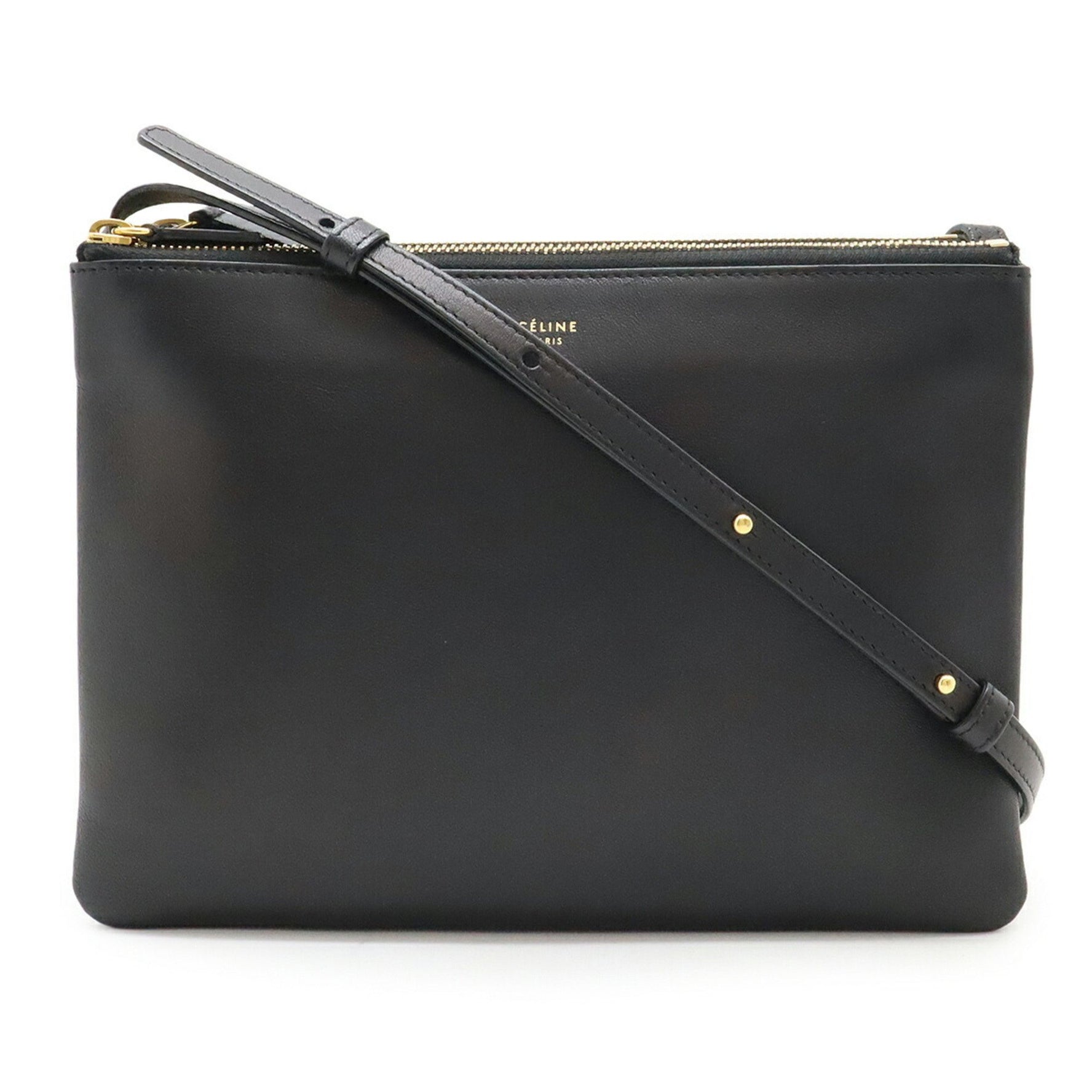 CELINE Trio Large Shoulder Bag/Pouch in Black Leather (171453)