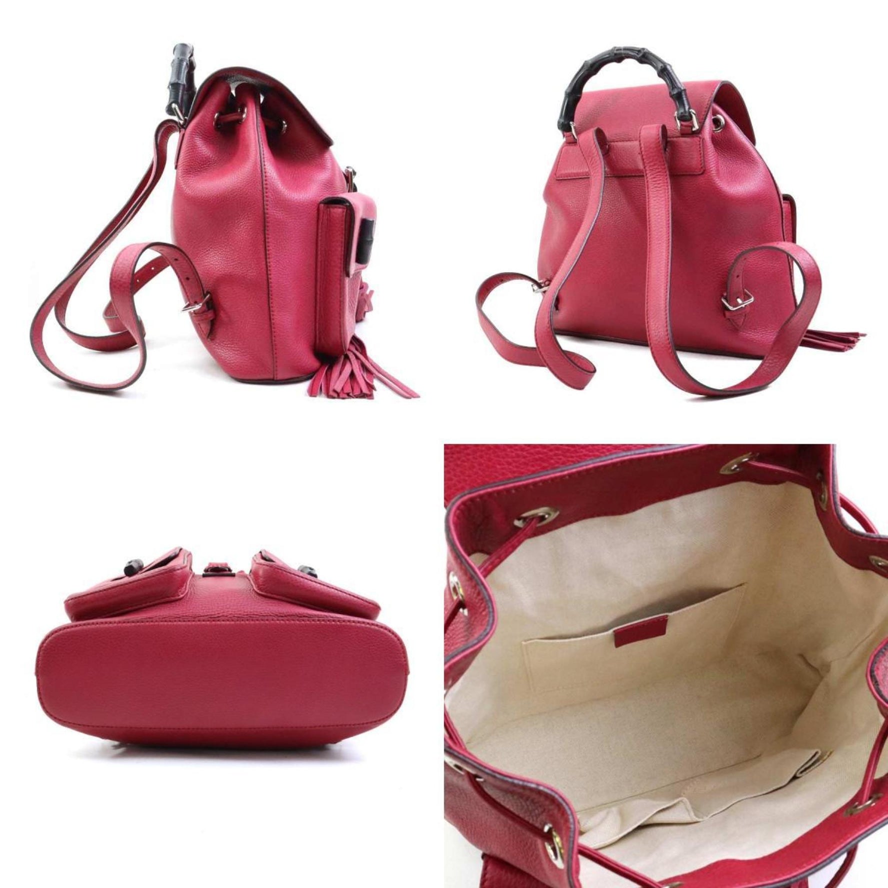 Gucci Bamboo Leather Backpack in Magenta and Silver