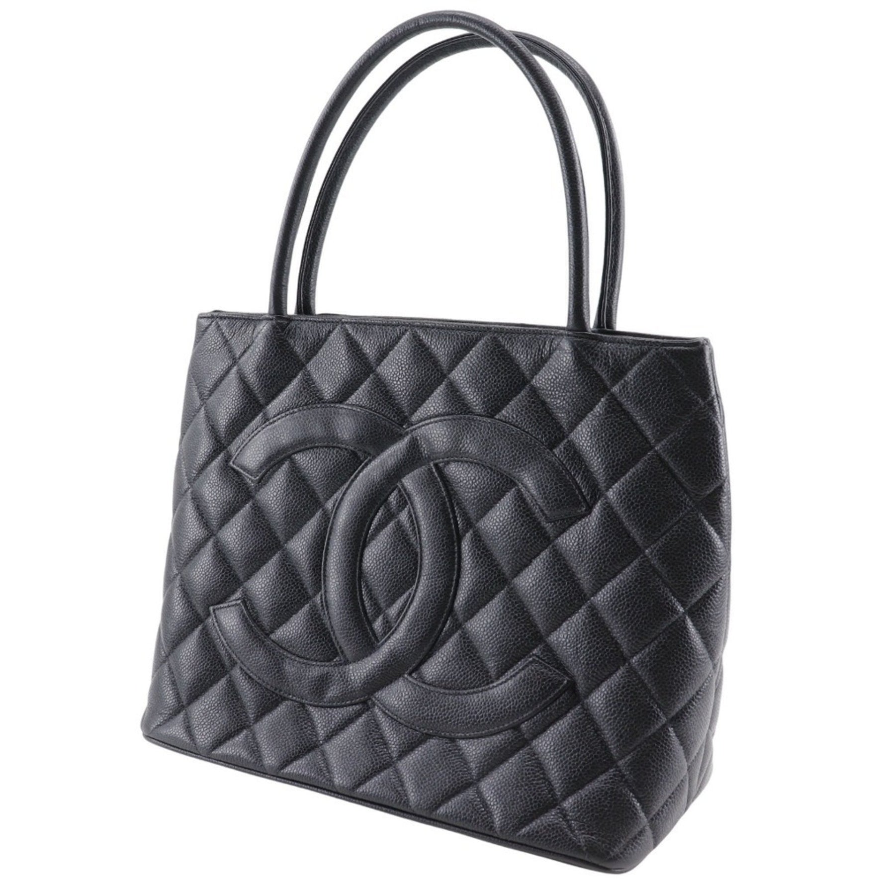 CHANEL Reprint Tote Bag Coco Mark A01804 Caviar Skin Black A5 Medallion Women's