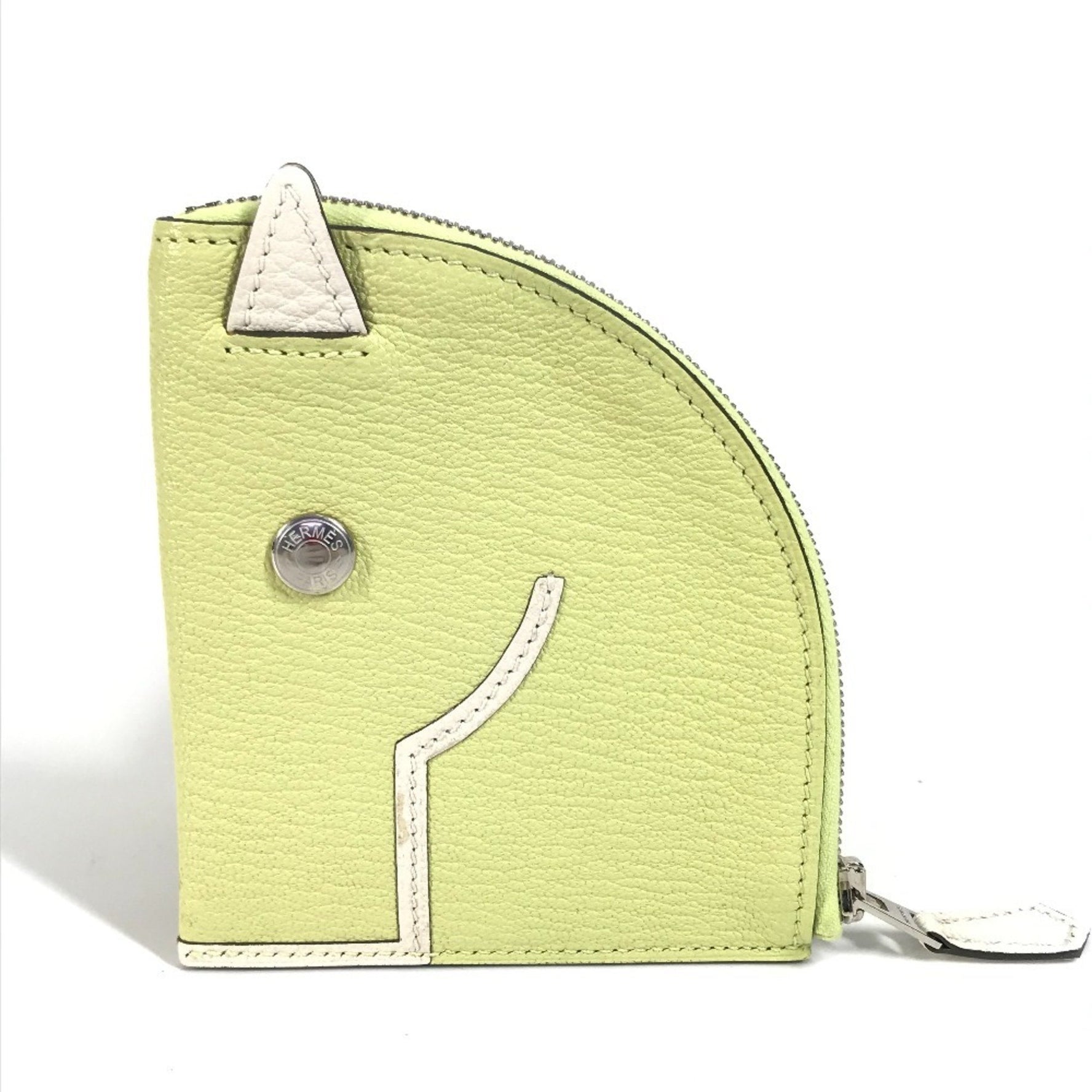 HERMES Horse Cheval Paddock Wallet Coin Purse Wallet/Coin Case Chevre Jaune Bourgeon Nata Like New