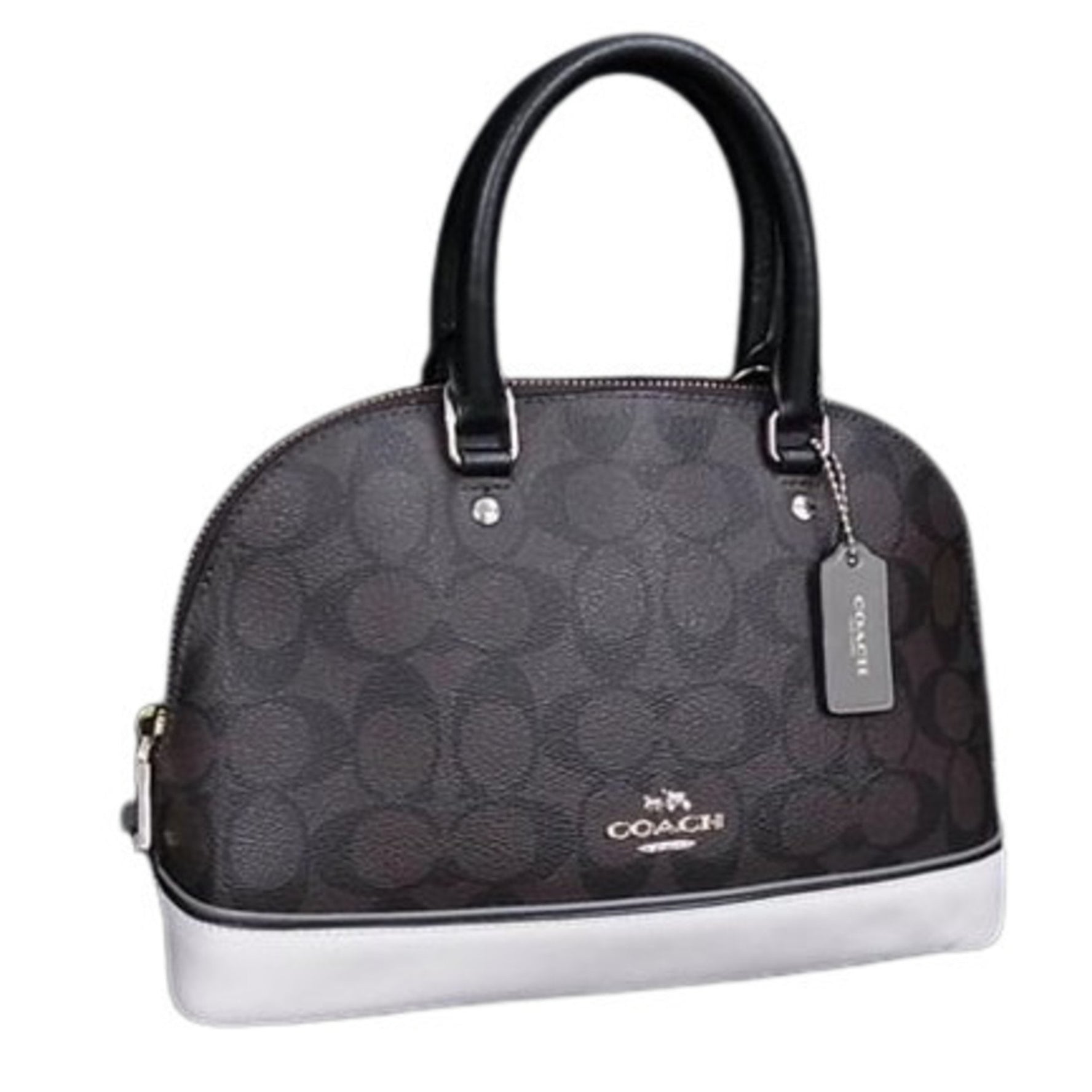 COACH Mini Sierra Satchel Handbag in Brown, Black, Ivory, and Leather, Signature