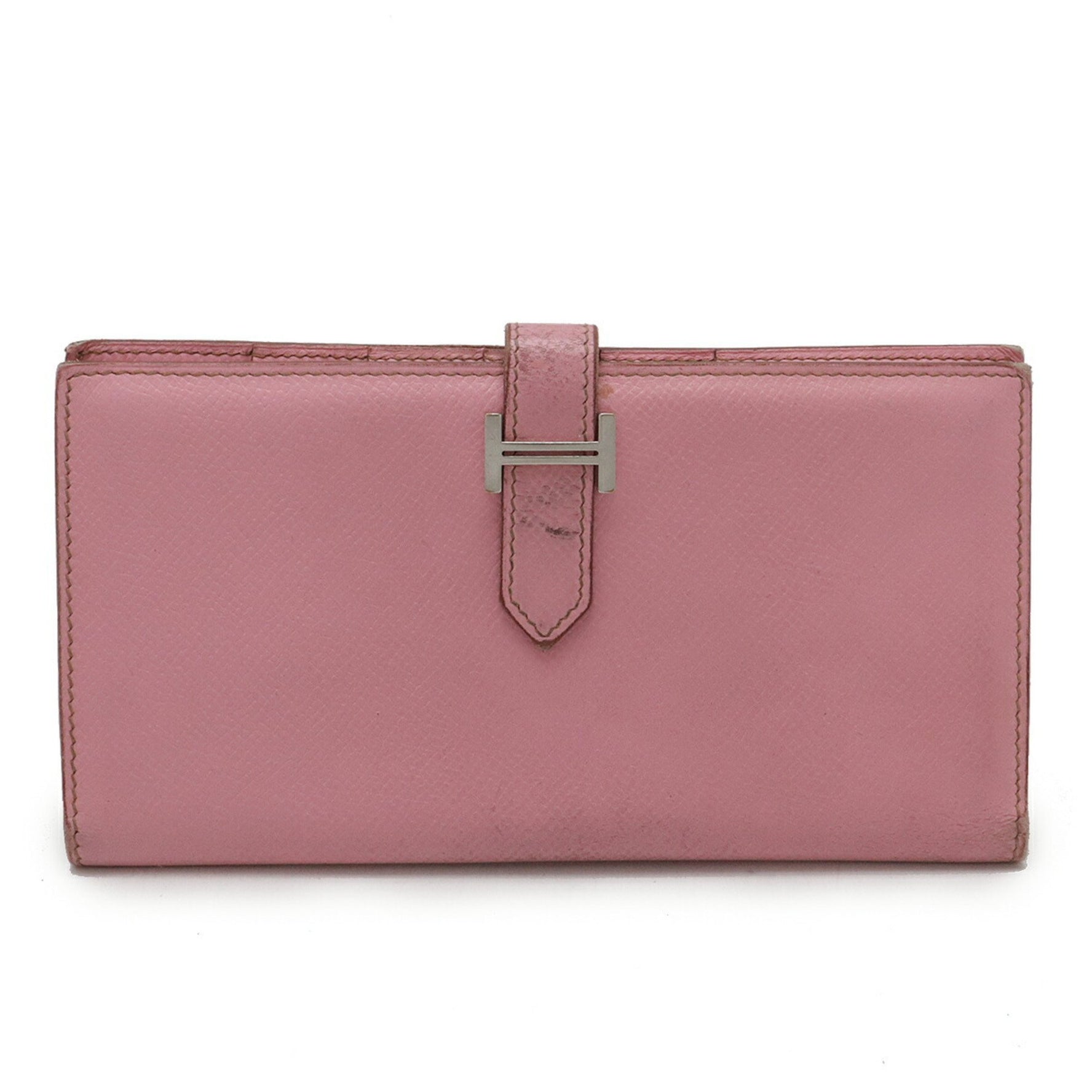 HERMES Bearn Classic Bi-fold Long Wallet Leather Pink