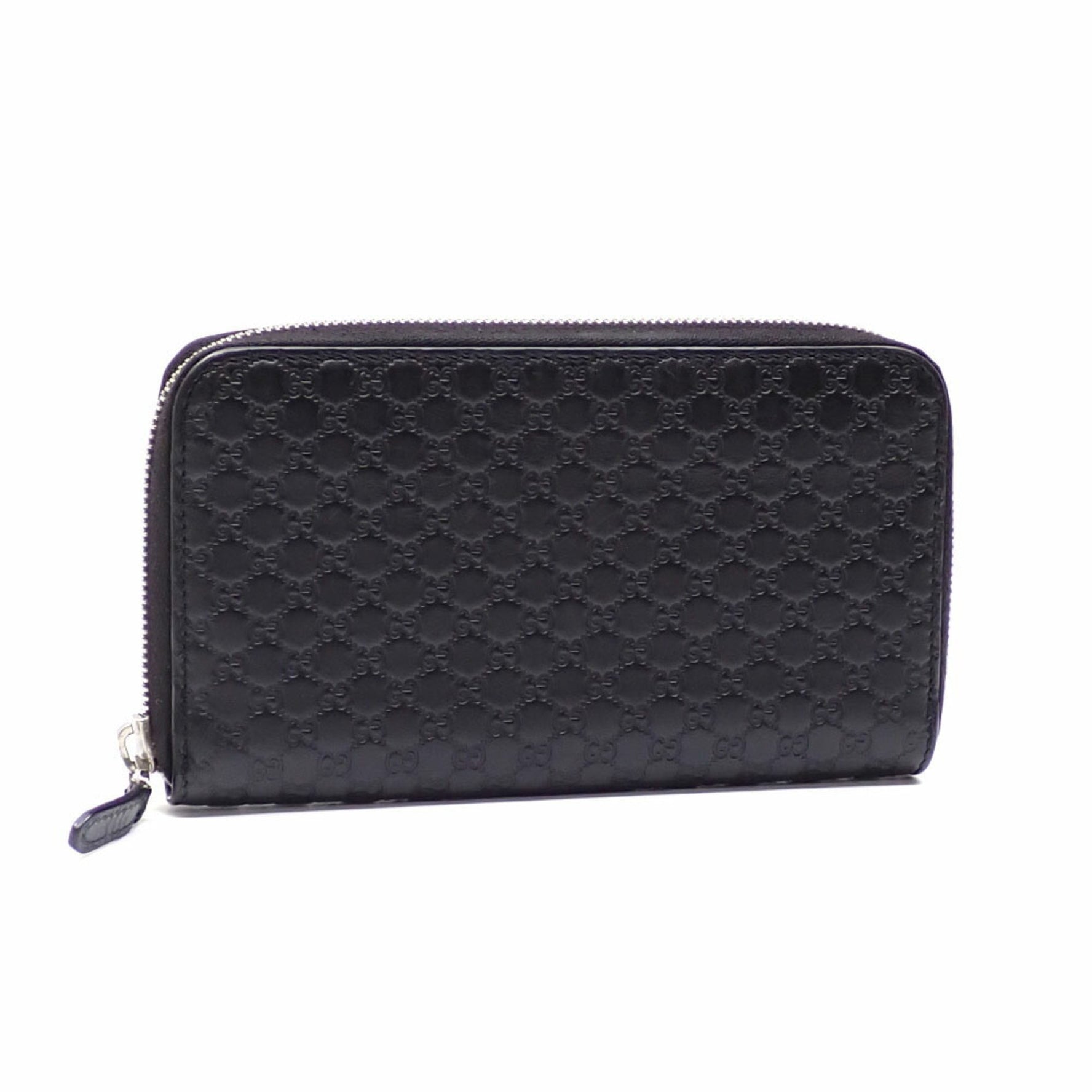 Gucci Micro Guccissima Round Zip Wallet, Men's, Black Leather,