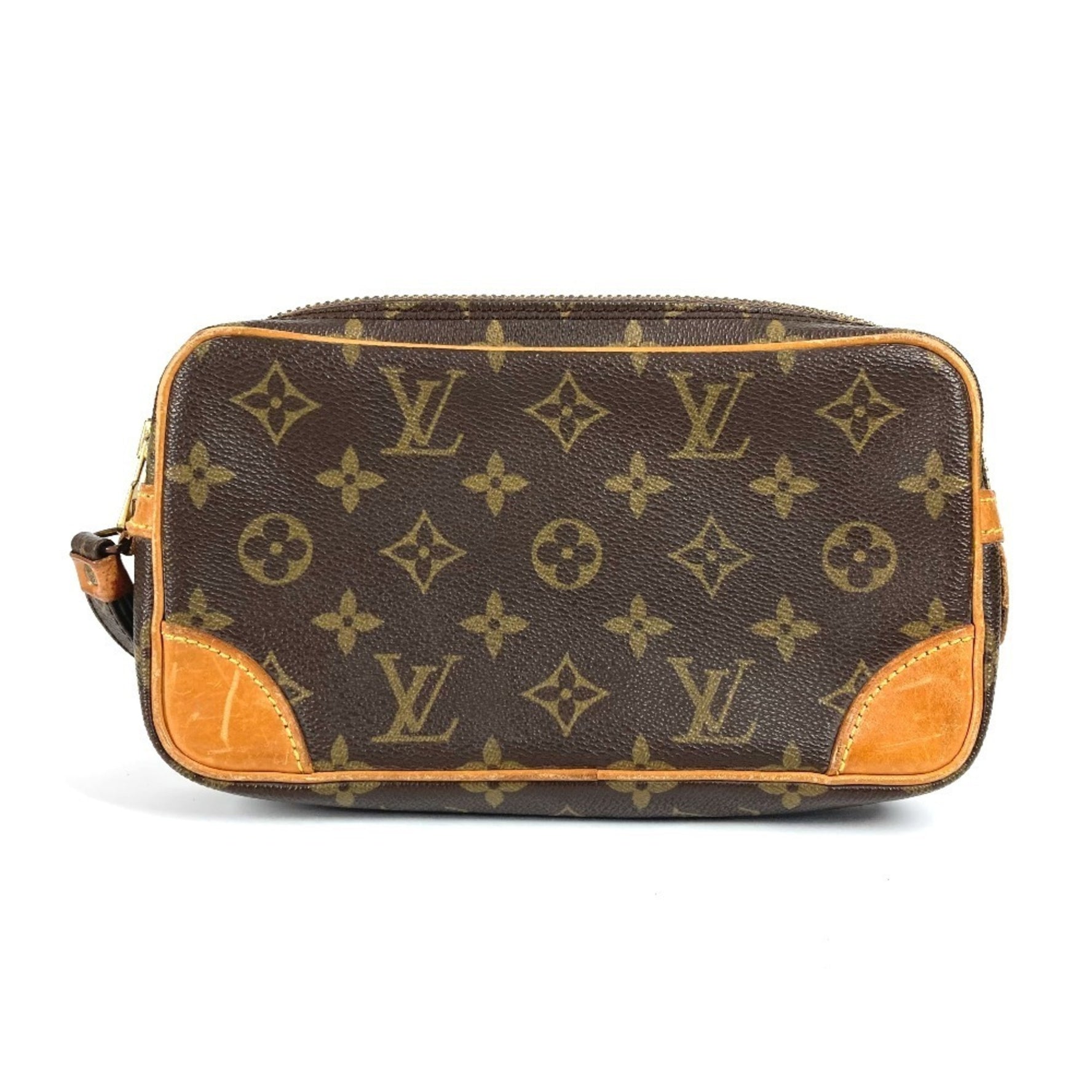 Louis Vuitton Monogram Marly Dragonne PM Pouch Bag Clutch with Strap Second Canvas Men's