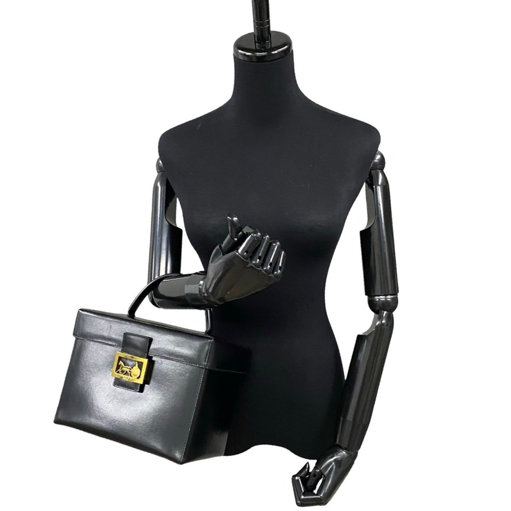 CELINE Carriage Hardware Calfskin Leather Handbag Vanity Bag Makeup Box