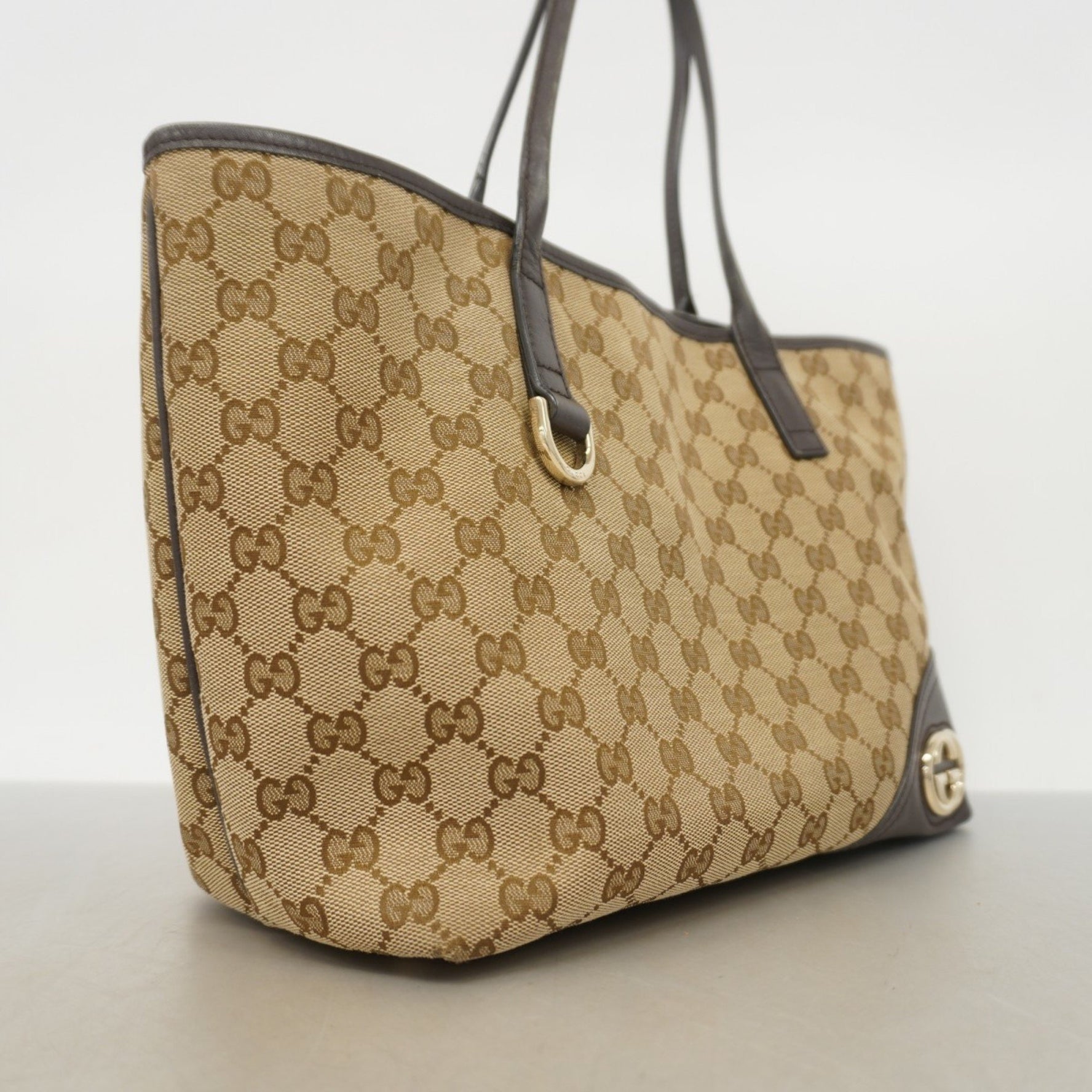 Gucci GG Canvas Interlocking G Tote Bag Brown Champagne Women's