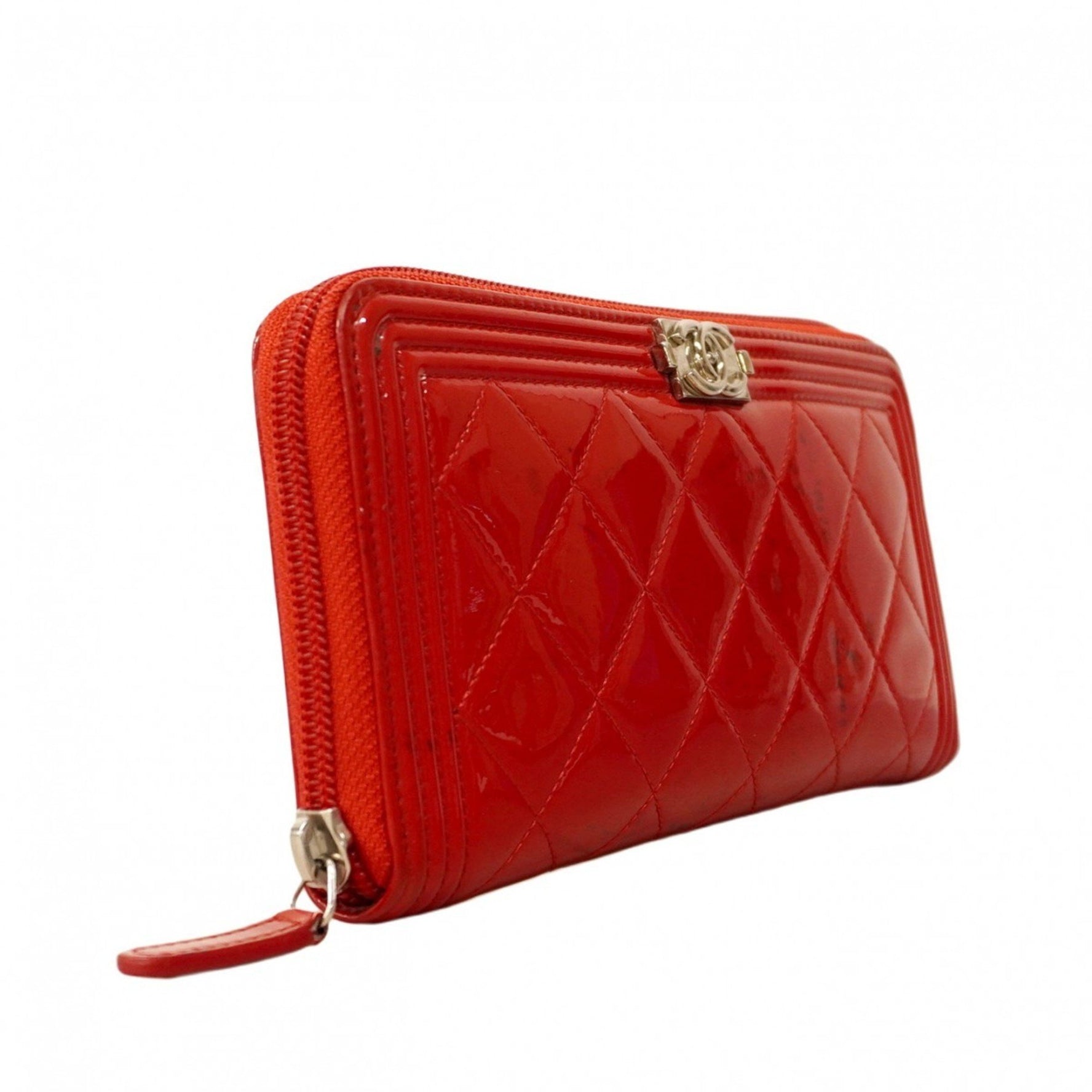 Chanel Boy Long Wallet, Patent Leather, Red