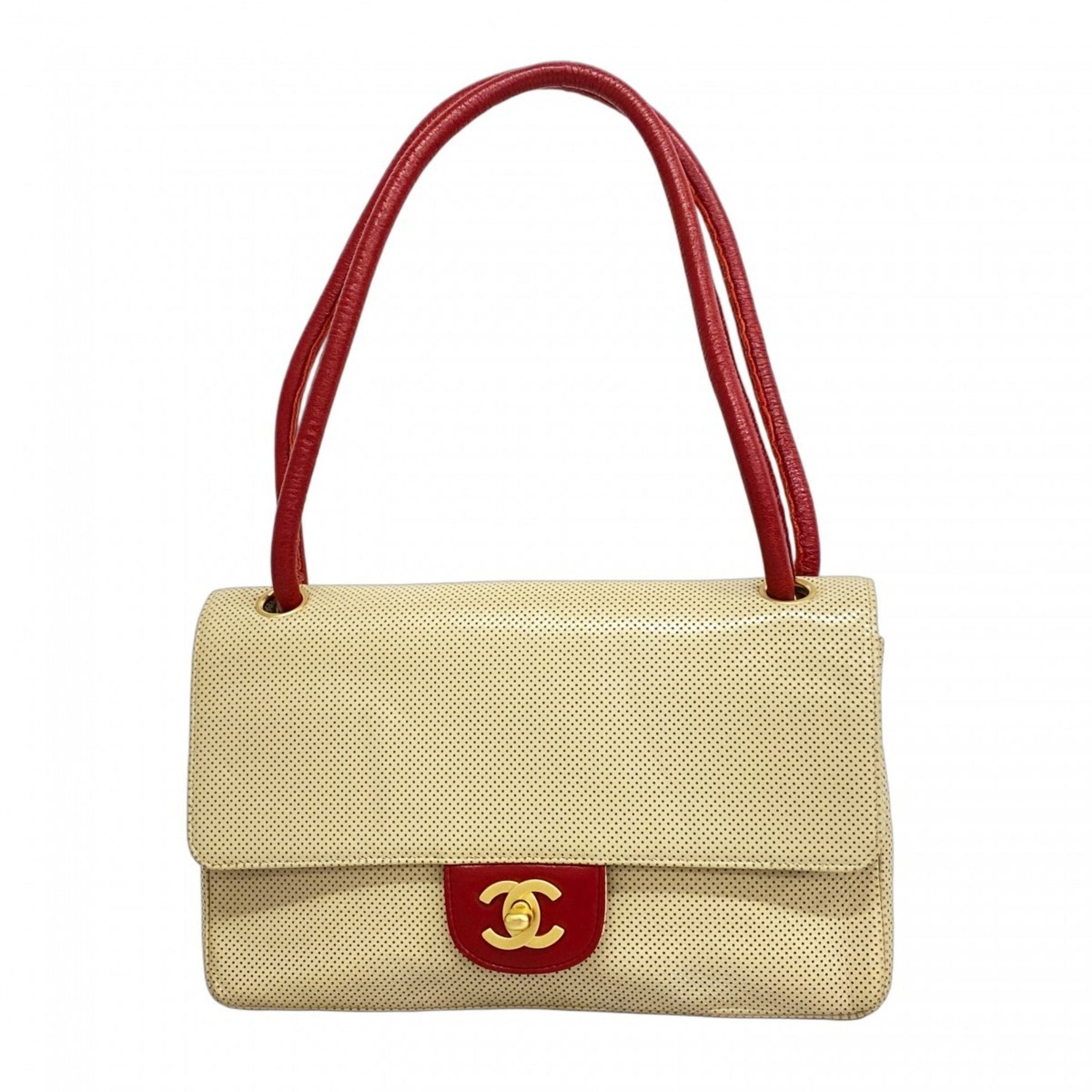 Chanel shoulder bag leather beige red