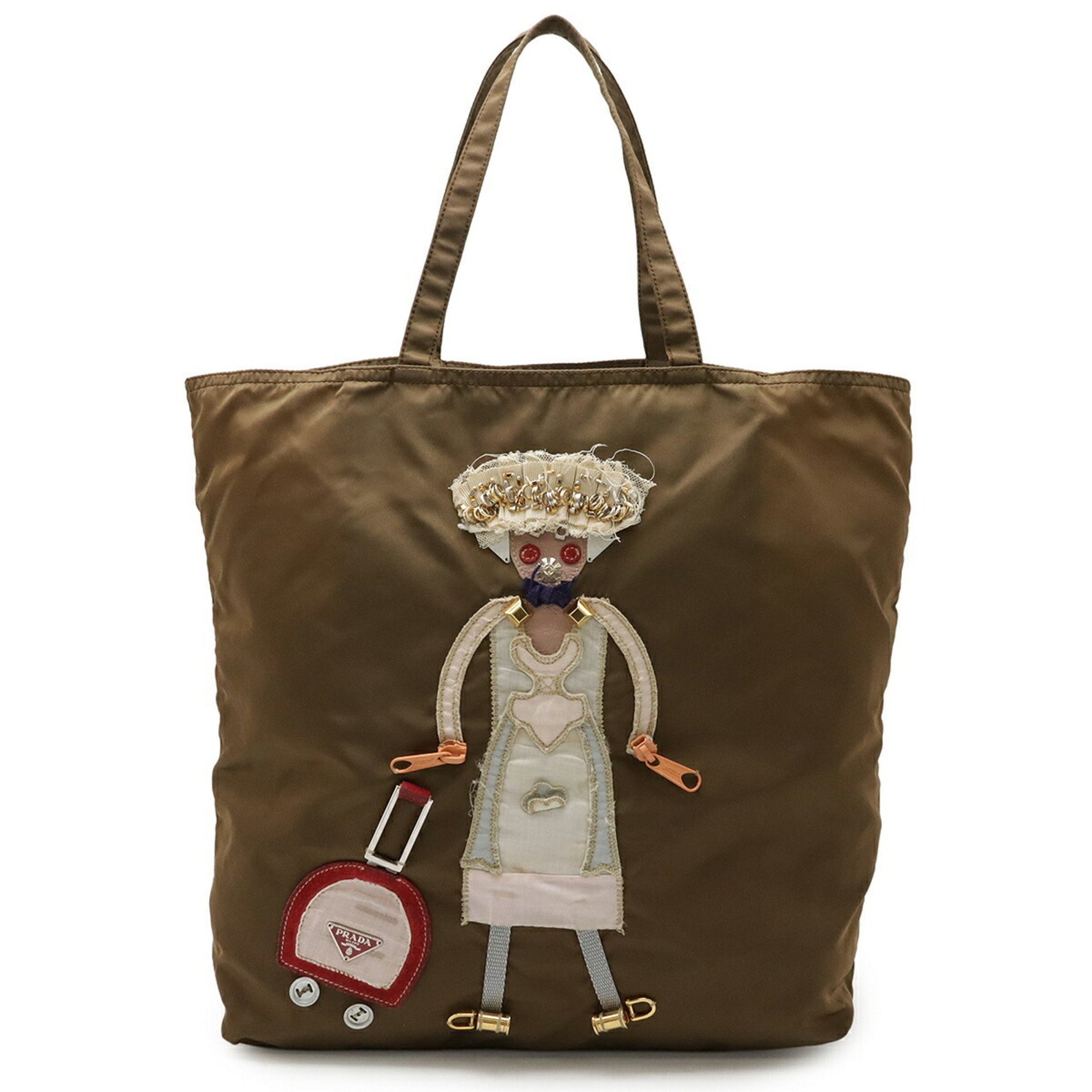 PRADA Robot Triangle Tote/Shoulder Bag, Nylon Rovere, Khaki Brown, Purchased at a Japanese Boutique, BR2897