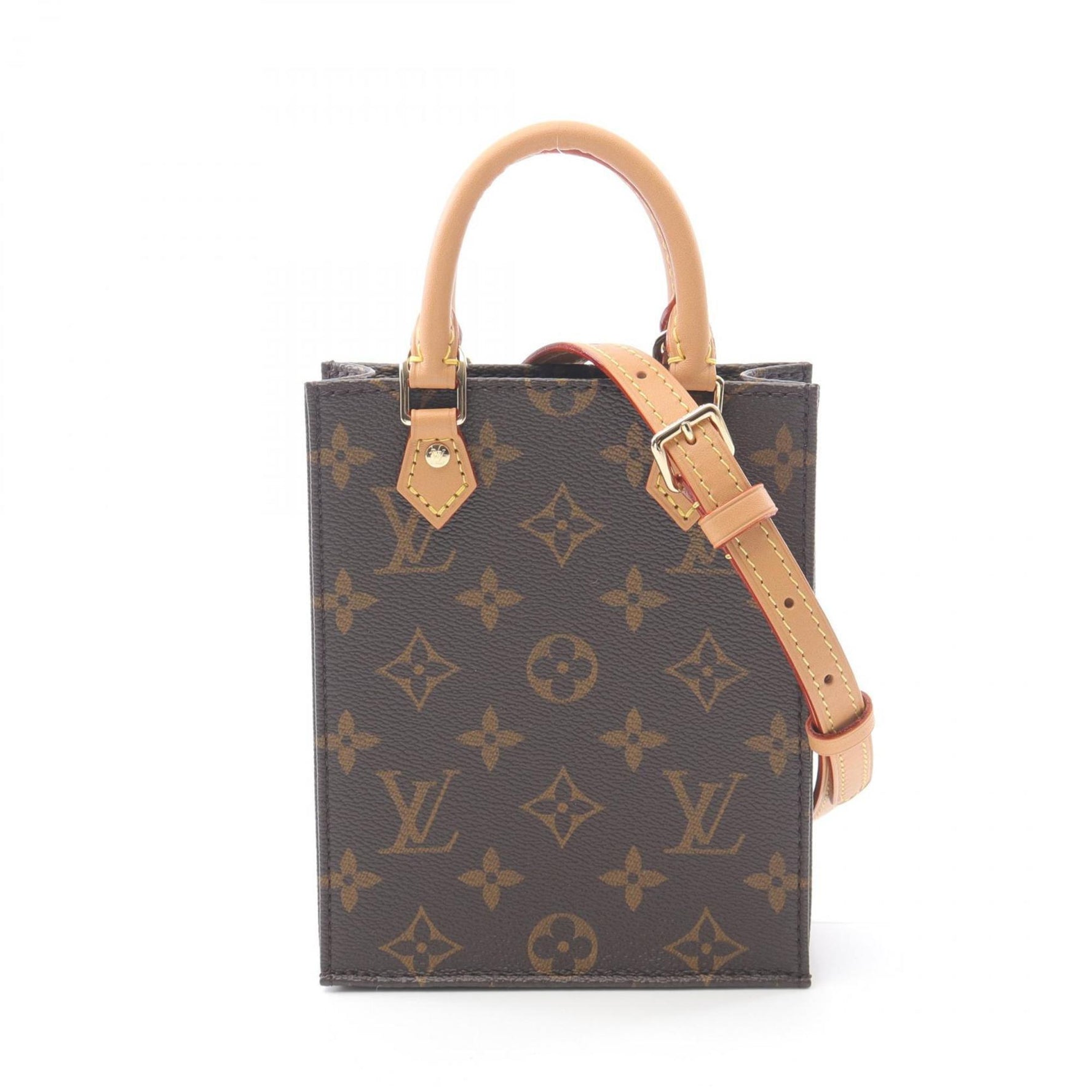 Louis Vuitton Petite Sac Plat Monogram Handbag Coated Canvas Leather