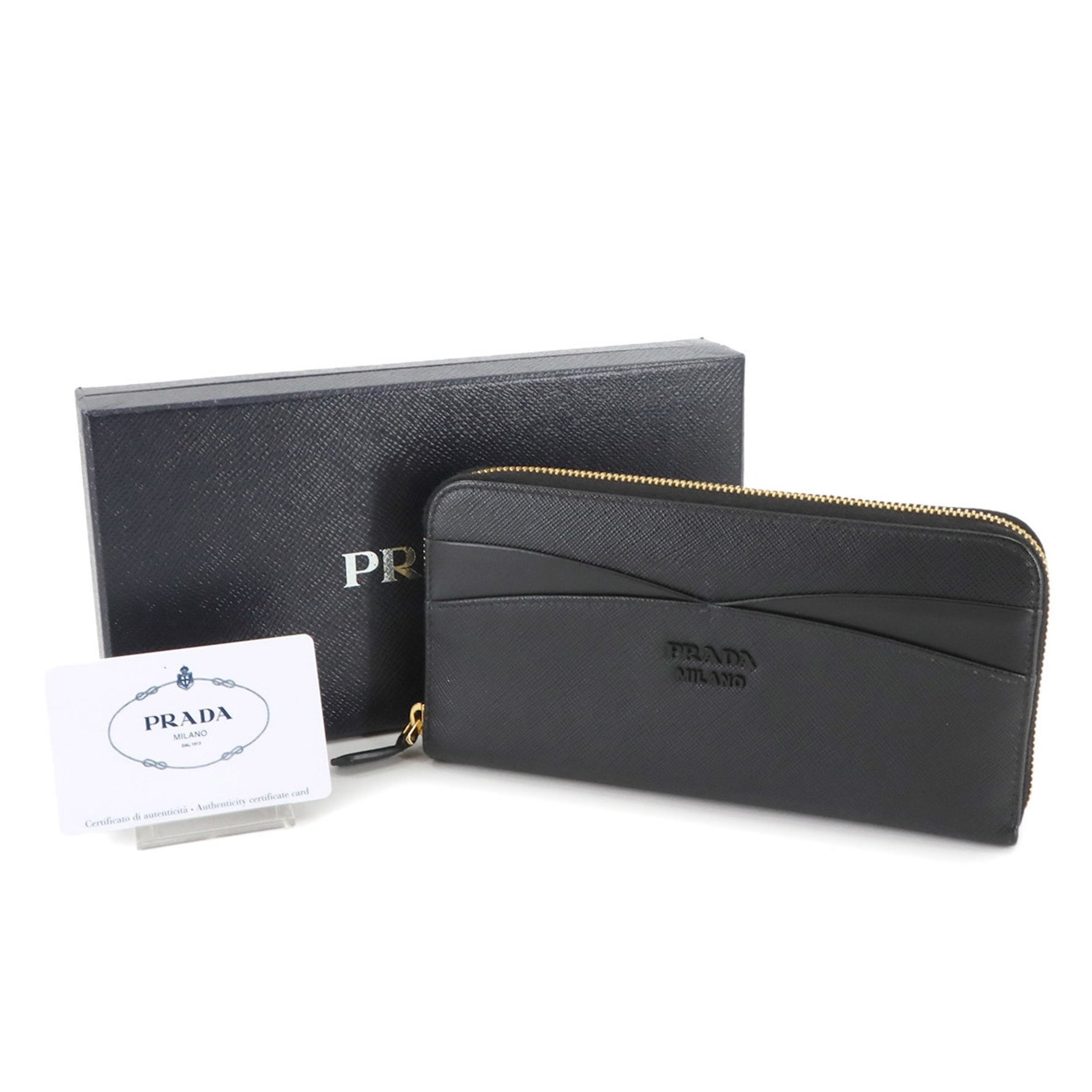 Prada Round Long Wallet in Saffiano Leather, with Gold Hardware