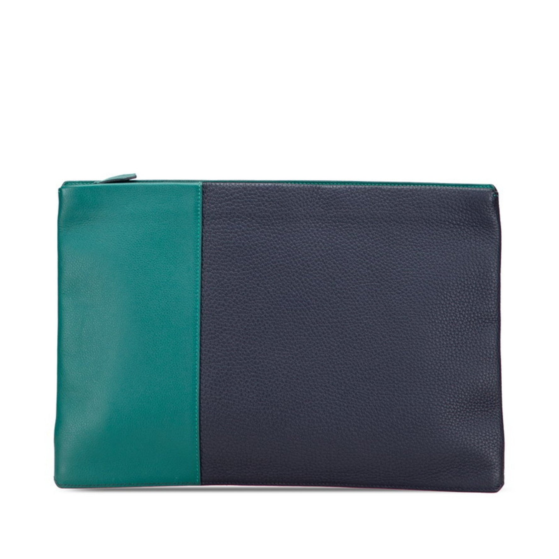 Hermes Hermès Manhattan Duo 35 Clutch Bag in Green and Navy with Silver Hardware Evercolor Togo Leather.